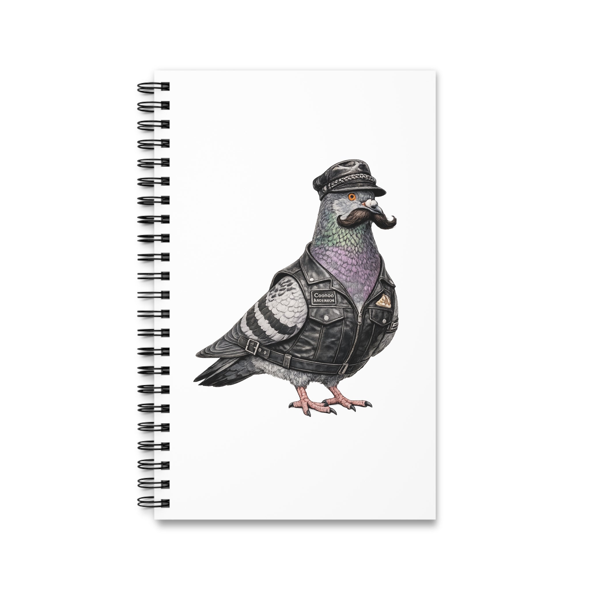 Customizable Chelsea NYC Pigeon Spiral Journal | LGBTQ Black Leather Biker Bird Lovers Notebook