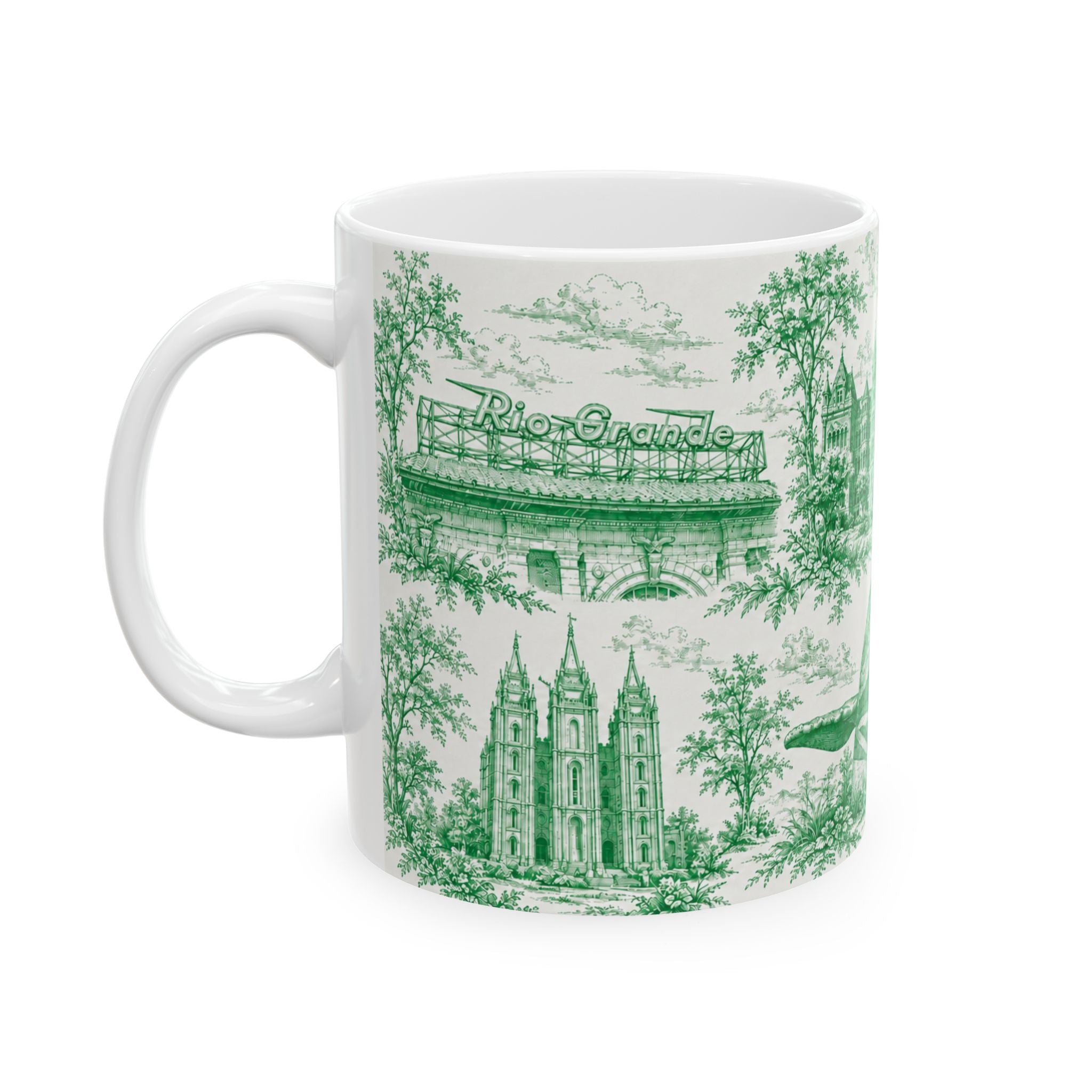 Salt Lake City Green Toile de Jouy Mug —  Ceramic Coffee Cup (11oz)
