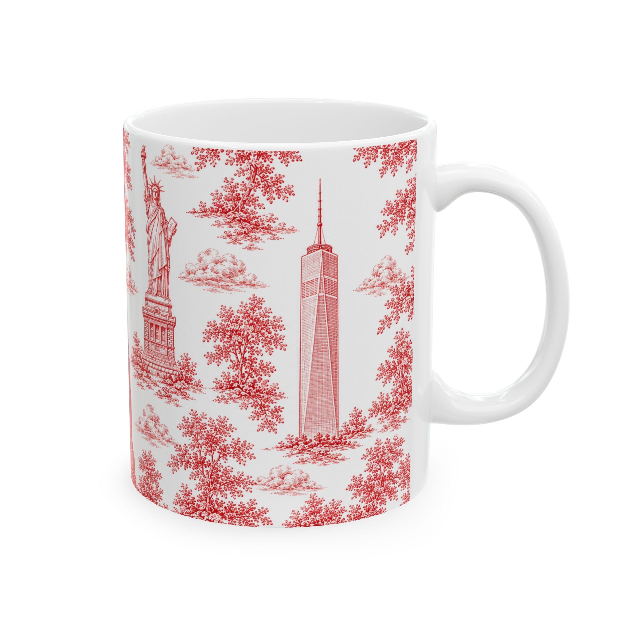 Manhattan Red Toile de Jouy Mug | New York City Chinoiserie Ceramic Coffee Cup