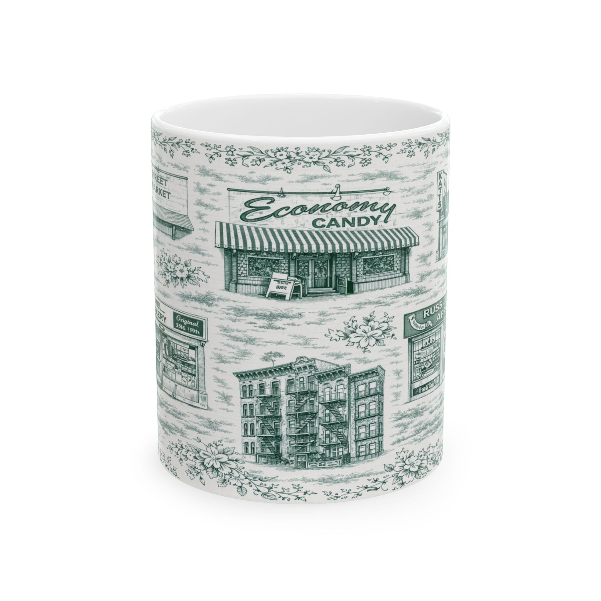 Lower East Side Green Toile de Jouy Mug | NYC Chinoiserie Ceramic Mug