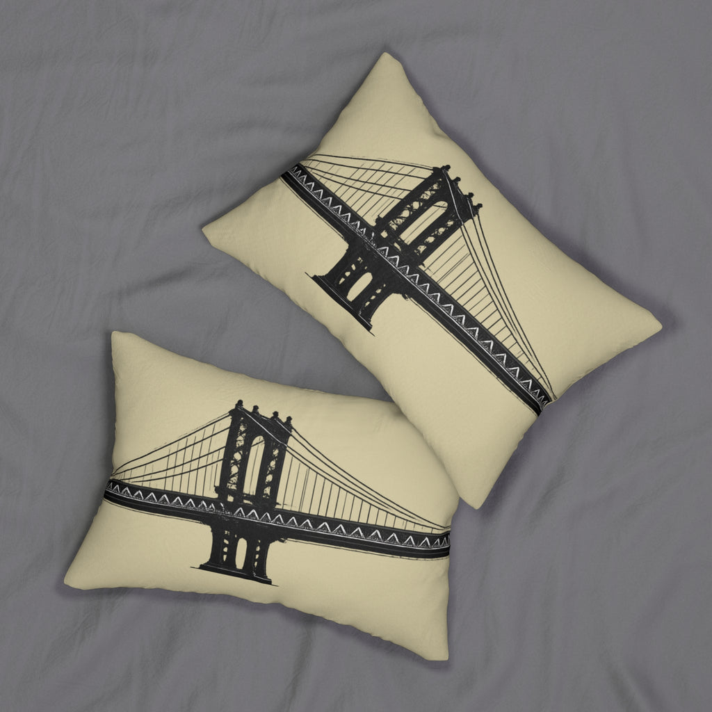 Manhattan Bridge Silhouette Lumbar Pillow — Neutral Cityscape Decorative Pillow