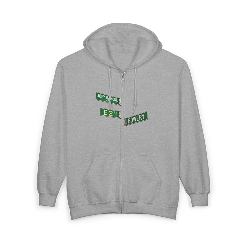 East Village Street Sign Zip Up Hoodie | New York City LES Joey Ramone Place Bowery Hooded Sweatshirt