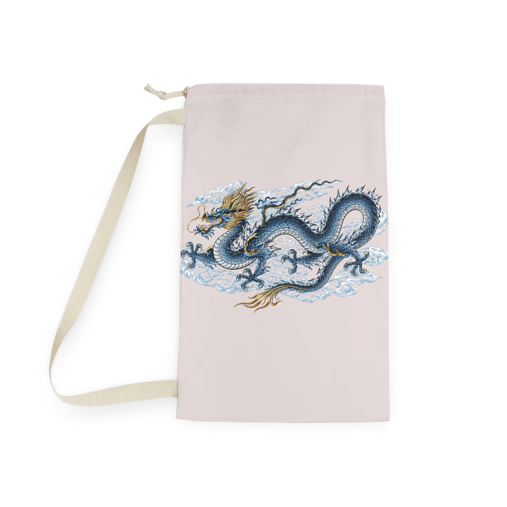 Chinatown Dragon Laundry Bag —  Blue Dragon Drawstring Hampers for Dorms & Travel