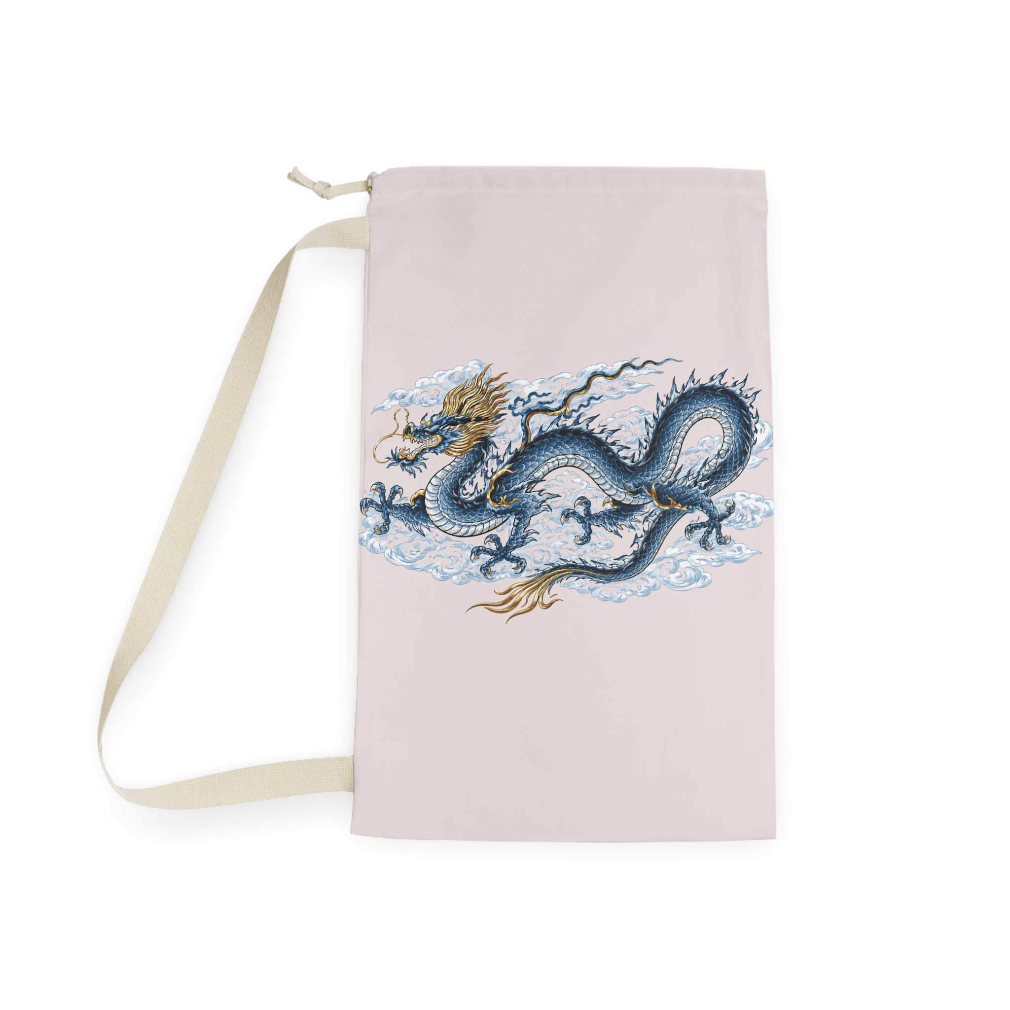 Chinatown Dragon Laundry Bag —  Blue Dragon Drawstring Hampers for Dorms & Travel