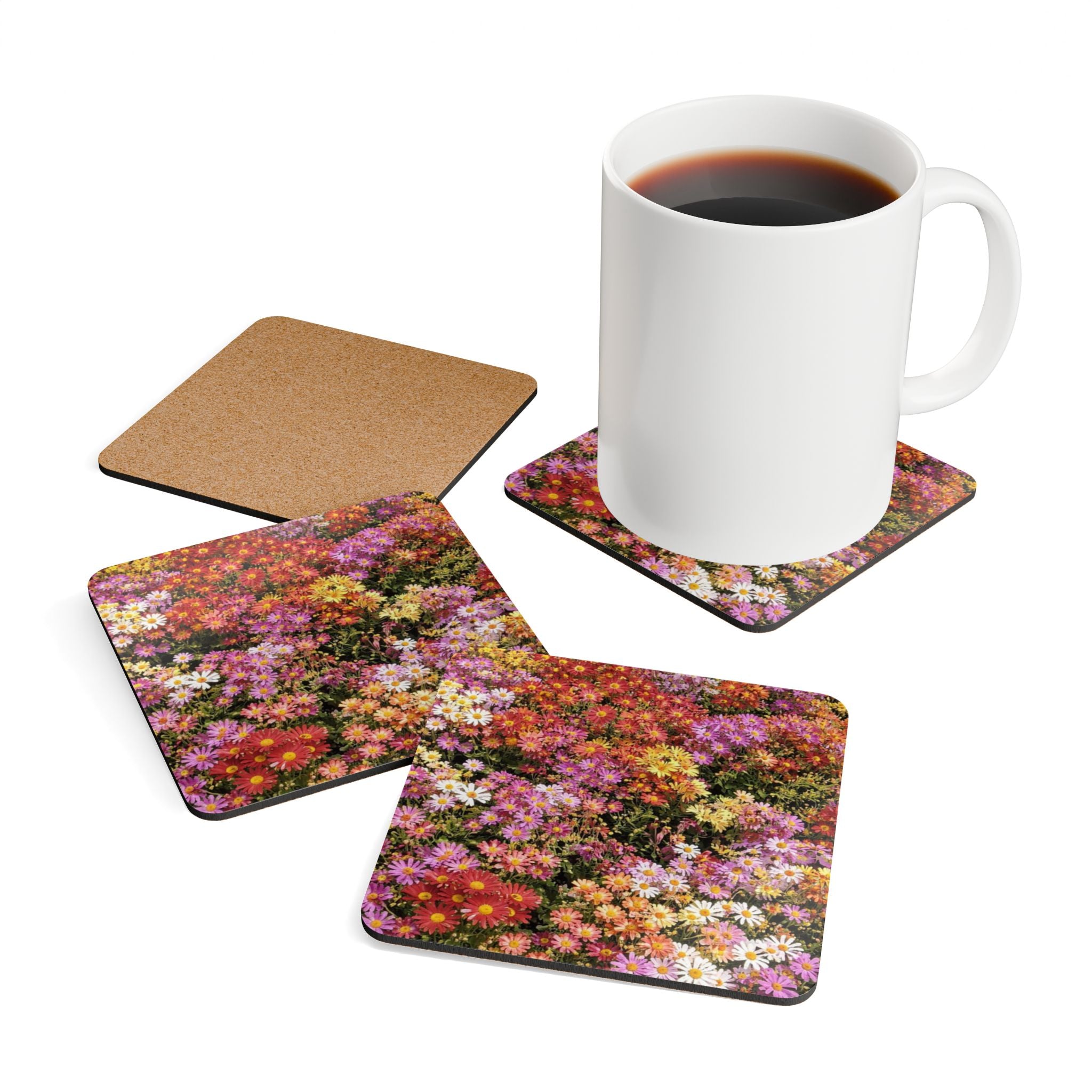 Central Park Korean Chrysanthemum Flowers Cork Back Coaster | Flower Pattern Set of 4