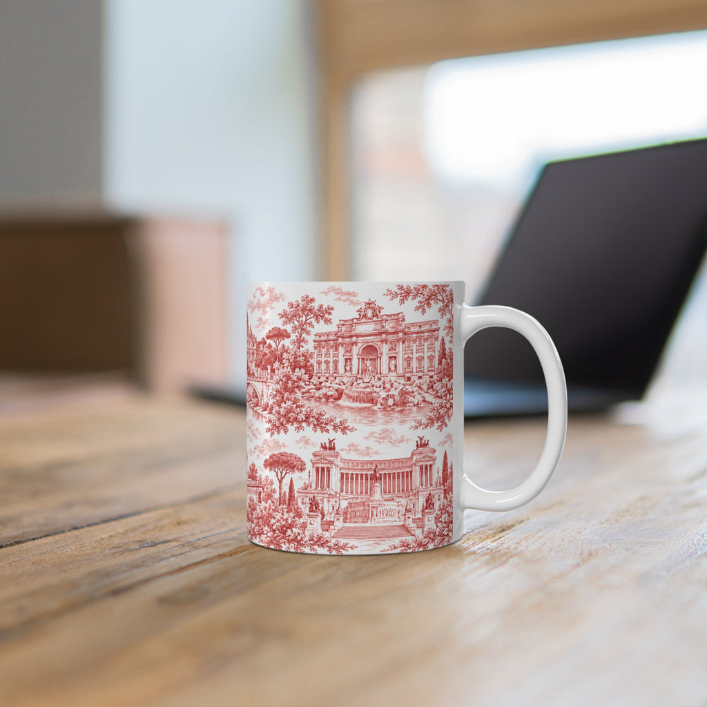 Rome Red Toile de Jouy Ceramic Mug — (11oz; Ships from Europe)
