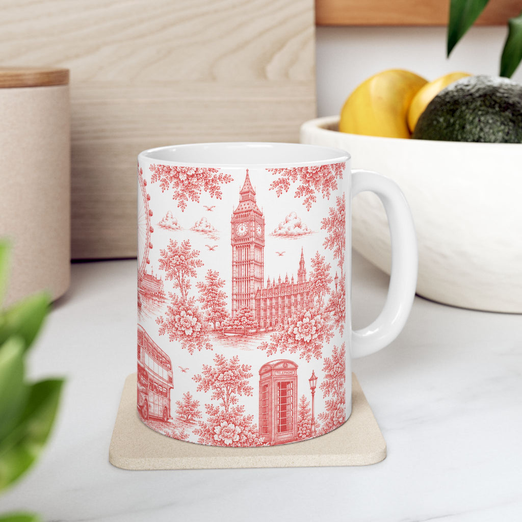 London Red Toile du Jouy Ceramic Mug – Vintage London Icons (11oz)