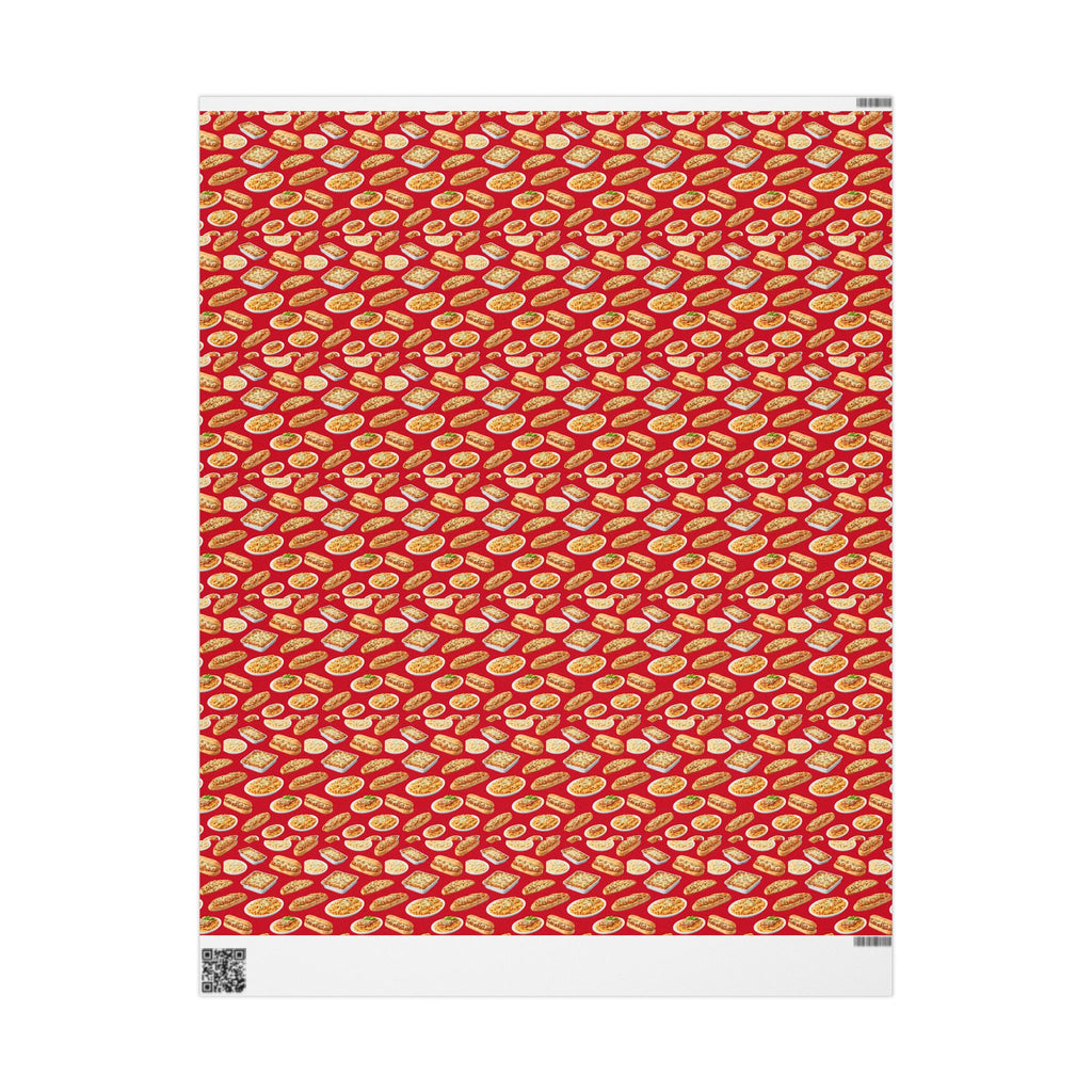 Italian Food Pattern Red Gift Wrap Paper | Pasta Spaghetti Rigatoni Meatball Sub Wrapping Paper Roll, Foodie Party Wrap