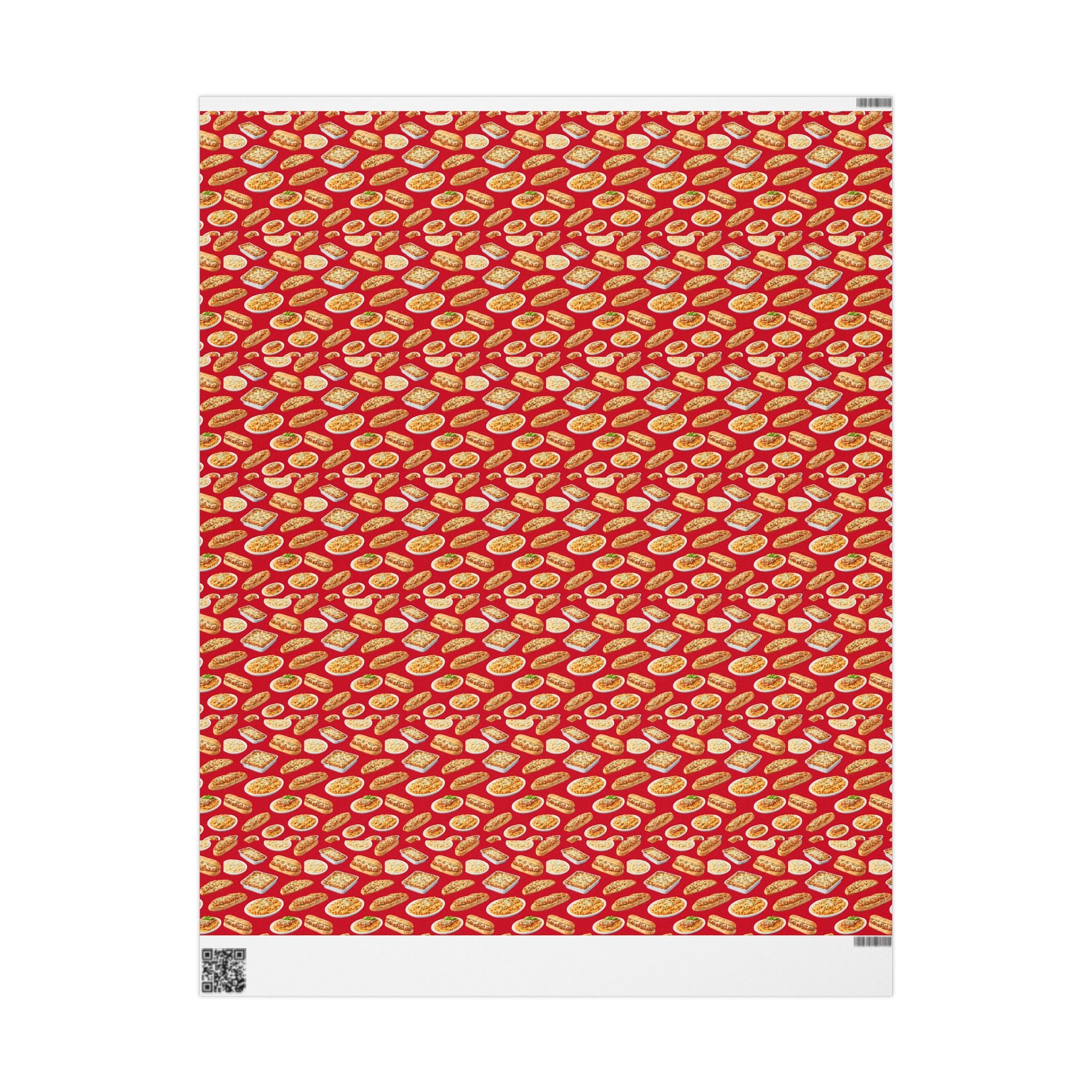 Italian Food Pattern Red Gift Wrap Paper | Pasta Spaghetti Rigatoni Meatball Sub Wrapping Paper Roll, Foodie Party Wrap
