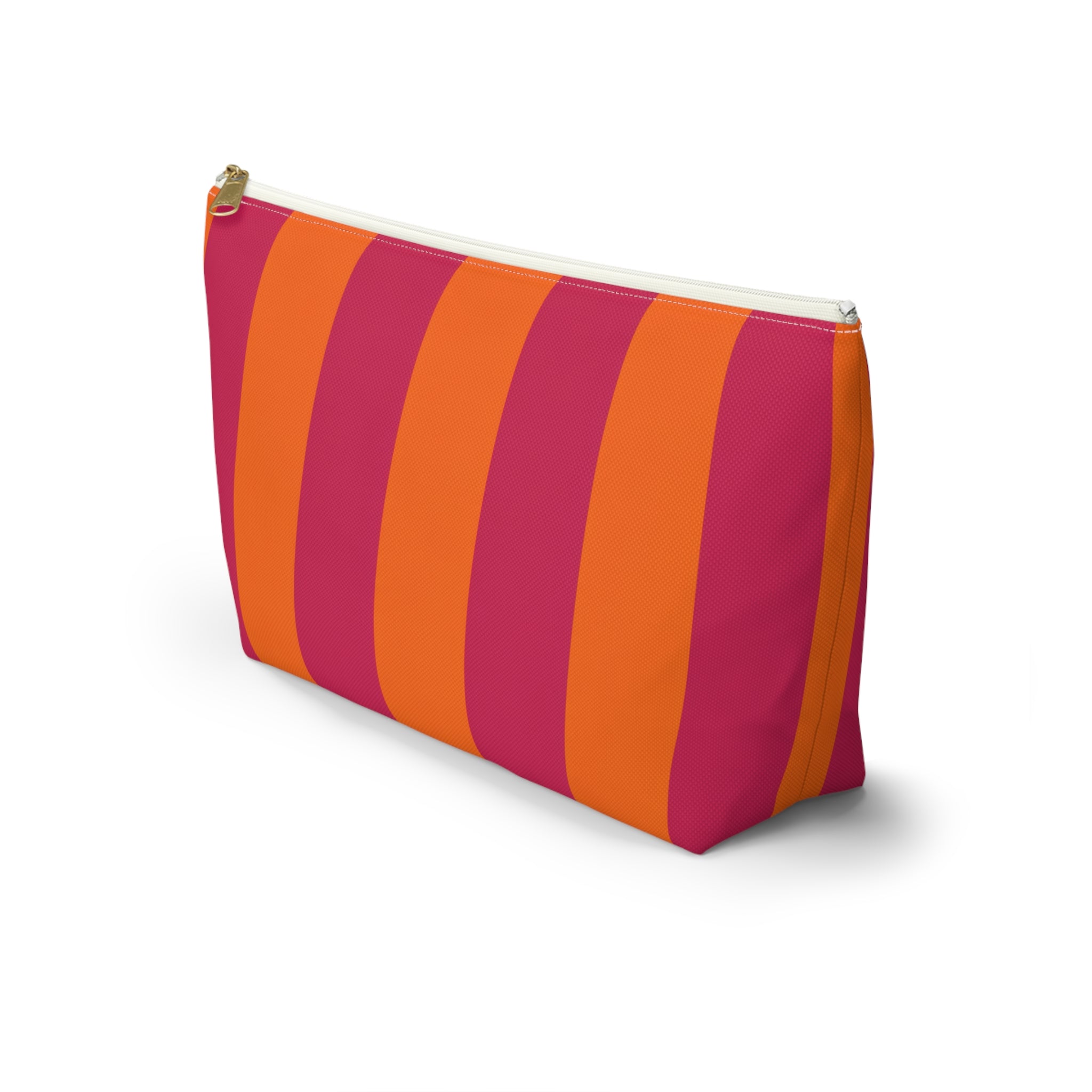 Customizable Striped Accessory Pouch — Pink & Orange T-Bottom Makeup Bag