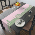 Pink & Green New York City Skyline Table Runner — NYC Manhattan Skyline Dining Table Decor