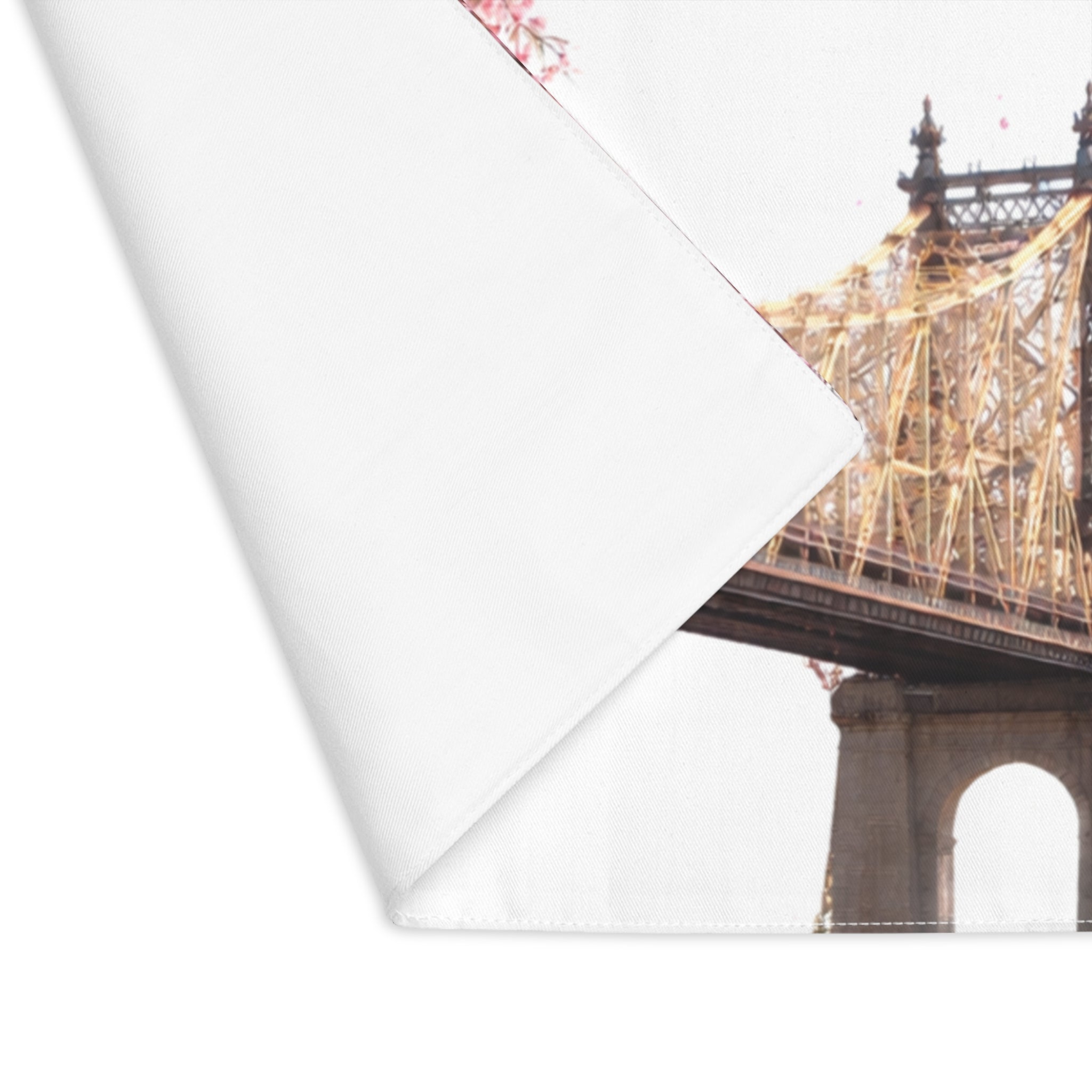 Cherry Blossoms Framing Queensboro Bridge Tabletop Placemat — NYC Roosevelt Island Floral Sakura Table Mat