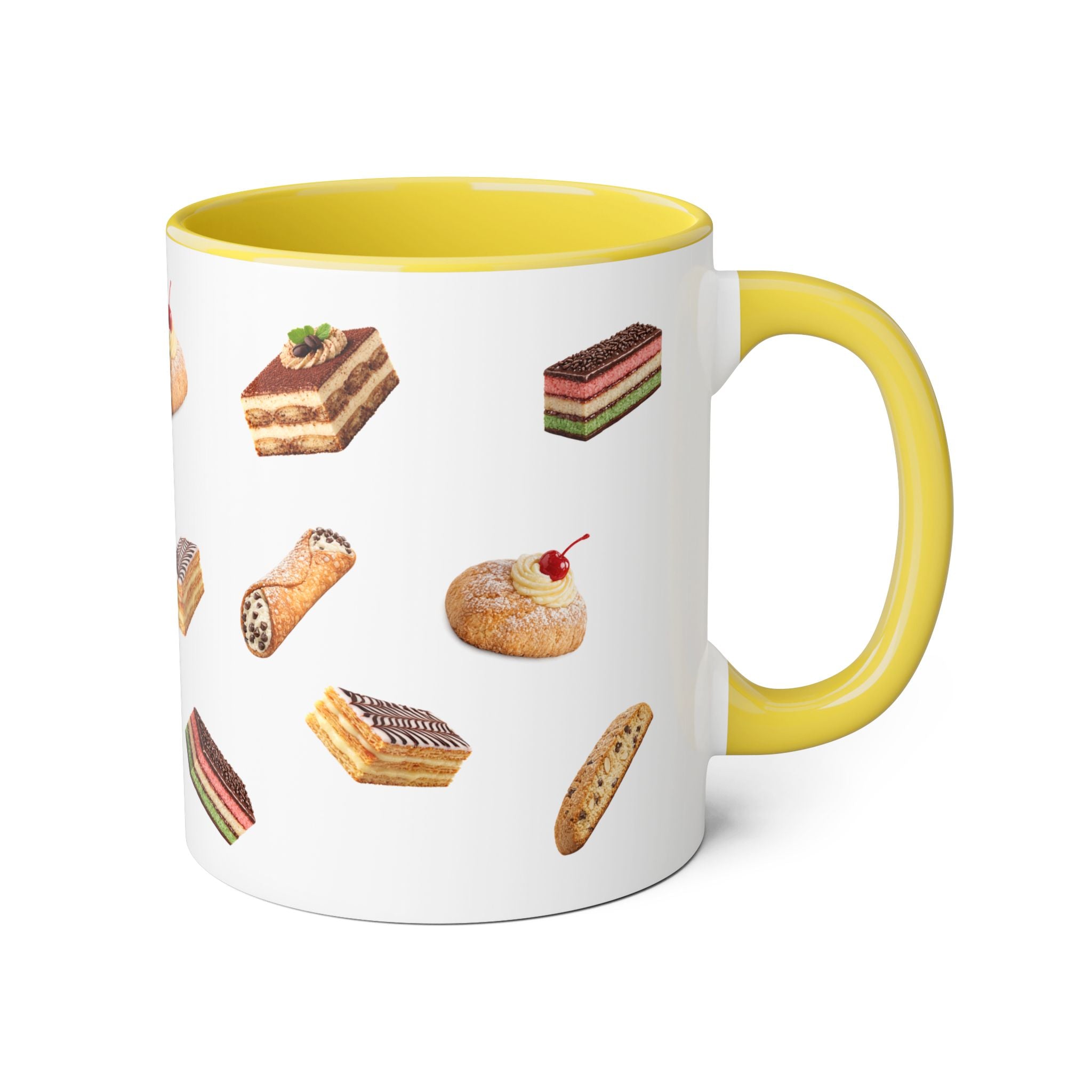 NYC Italian Bakery Pattern Mug | Cannoli Rainbow Cookie Zeppoli Tiramisu Biscotti Napoleon 11oz Ceramic Coffee Cup
