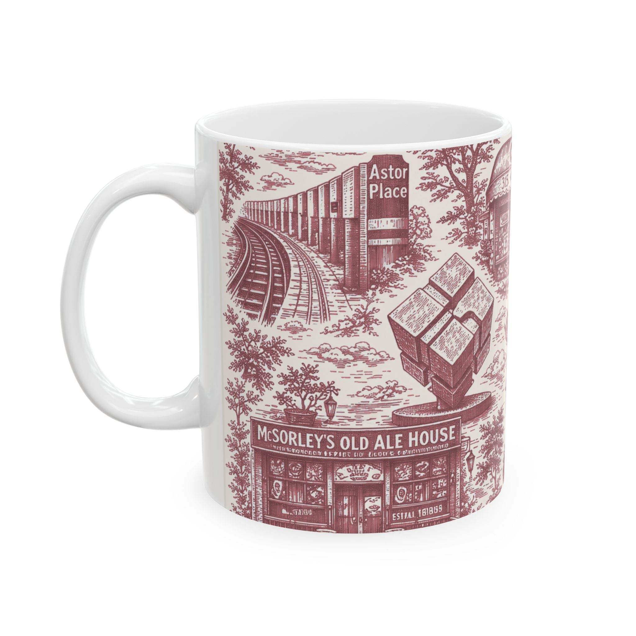 East Village Red Toile de Jouy  Mug | NYC Chinoiserie Ceramic Mug