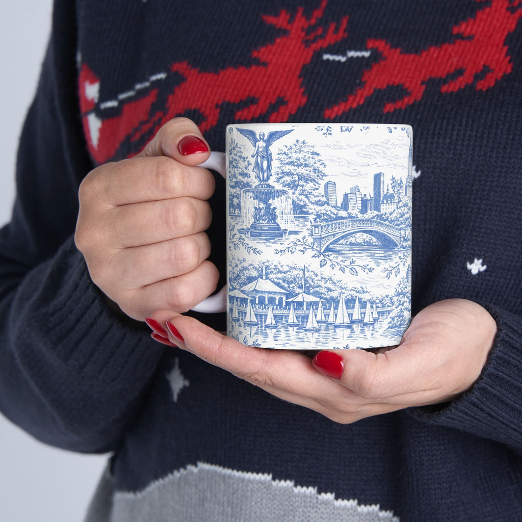 Central Park Blue Toile de Jouy Mug | NYC Ceramic Coffee Cup