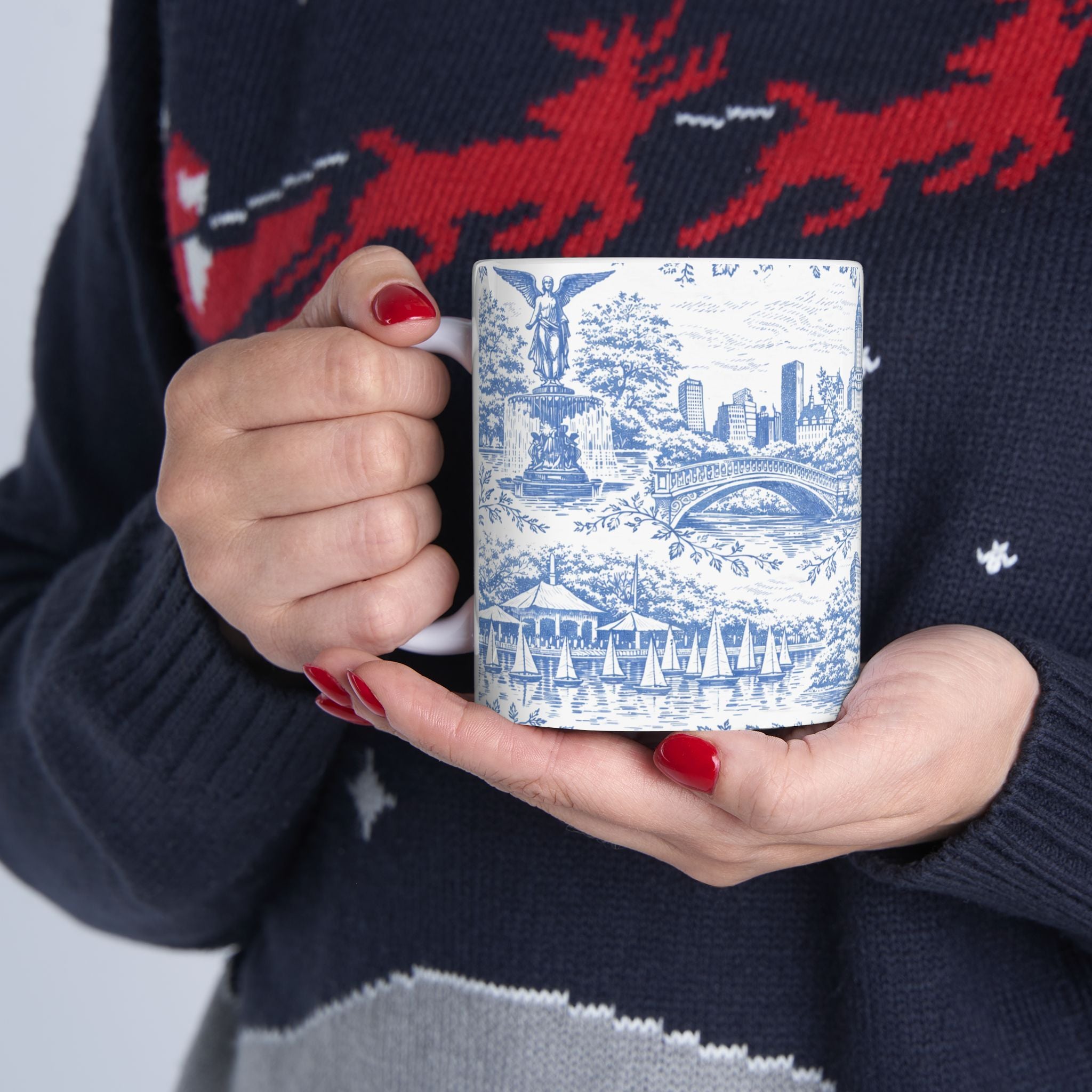 Central Park Blue Toile de Jouy Mug | NYC Ceramic Coffee Cup