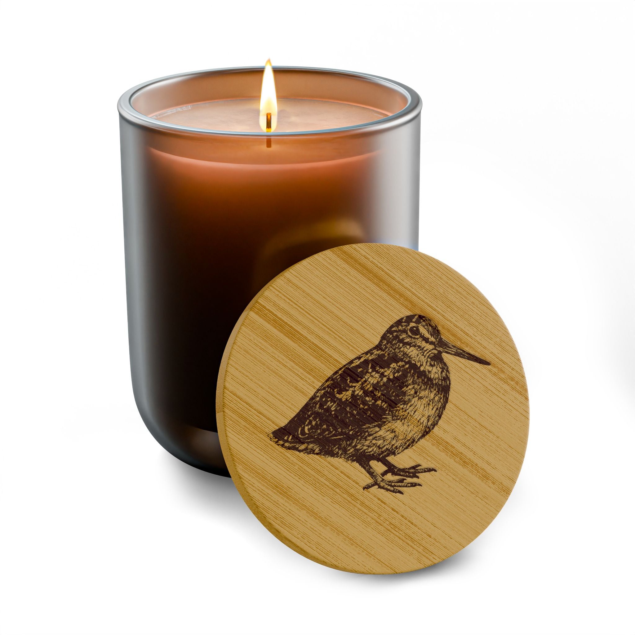 Engraved Bryant Park American Woodcock Soy Candle 14oz — Woodcock Bird Lover Gift Bamboo Lid, Scented Glass Jar
