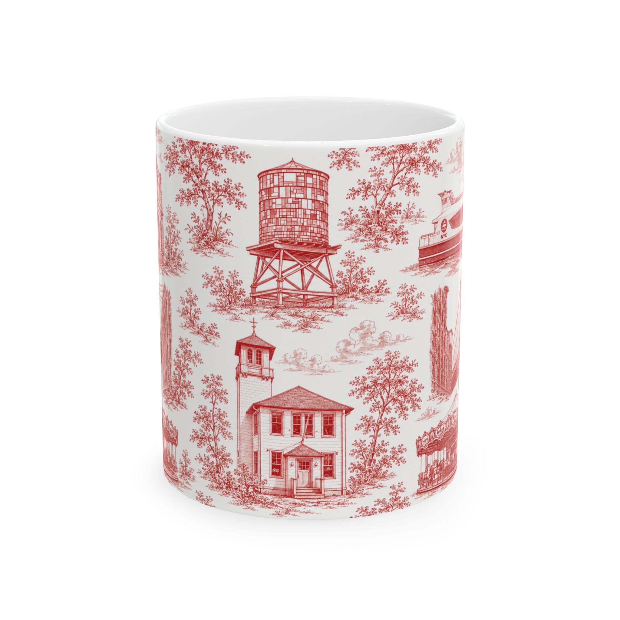 DUMBO Red Toile de Jouy Mug | NYC Chinoiserie Ceramic Coffee Cup