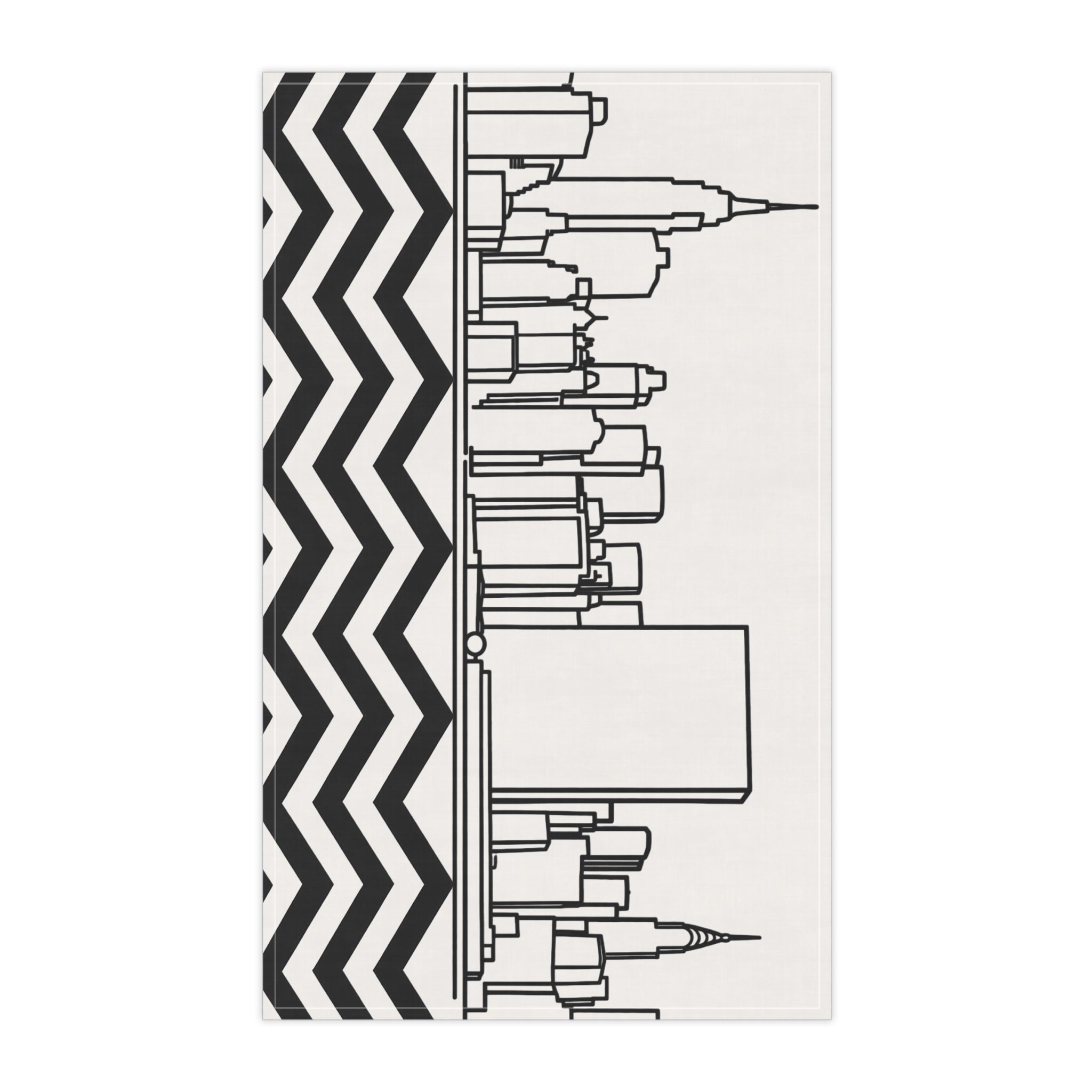 NYC Manhattan Skyline Chevron Tea Towel — Minimal Black & White New York City Skyline Kitchen Linen