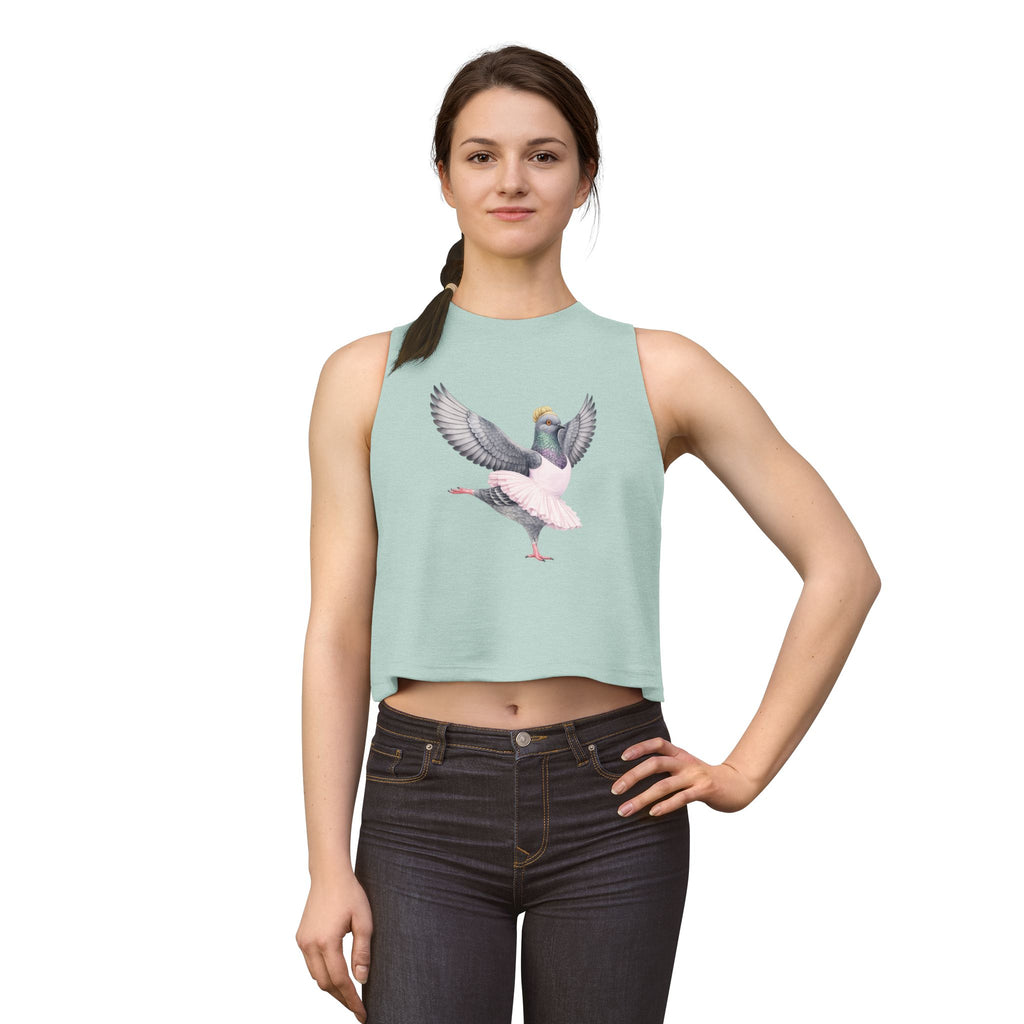 Lincoln Square NYC Pigeon Crop Top — Top Corto de Bailarina con Moño para Amantes de las Aves y la Danza