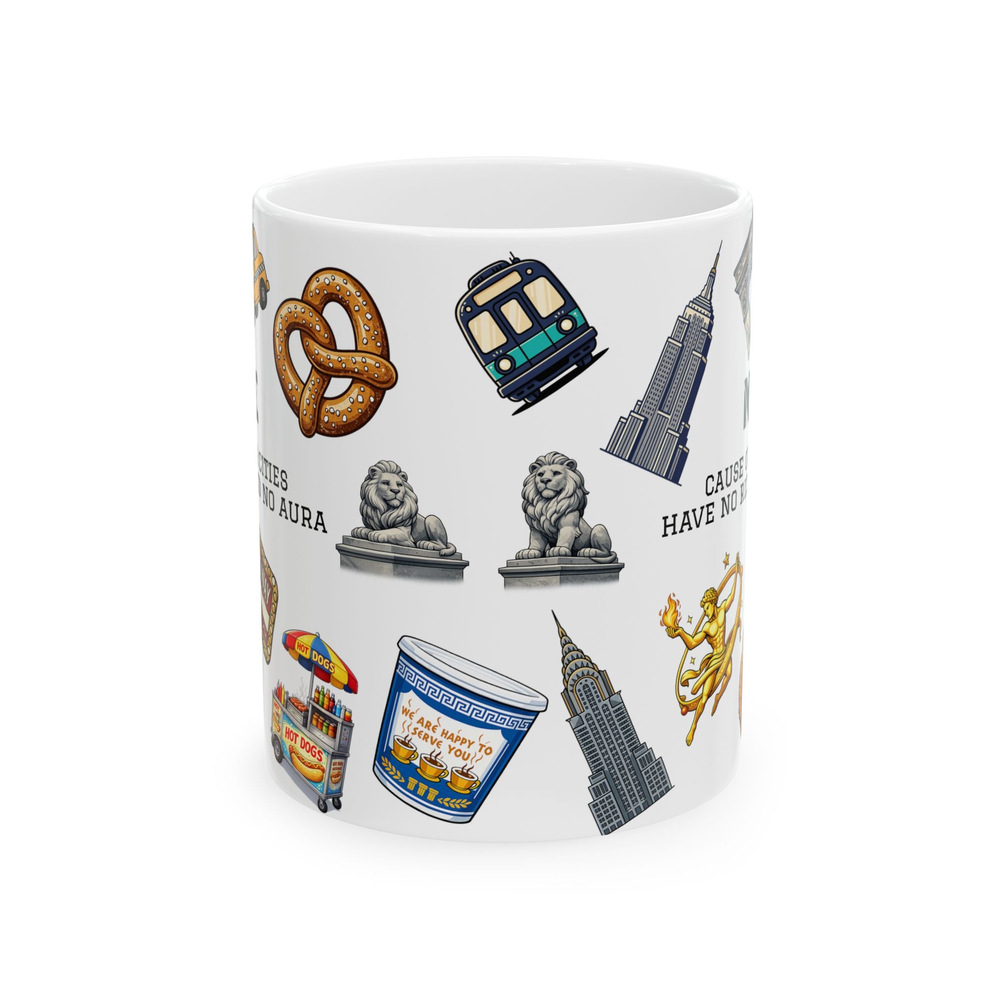 NYC Icons Rizz and Aura Mug | New York City Landmark Collage Ceramic Coffee Tea Mug