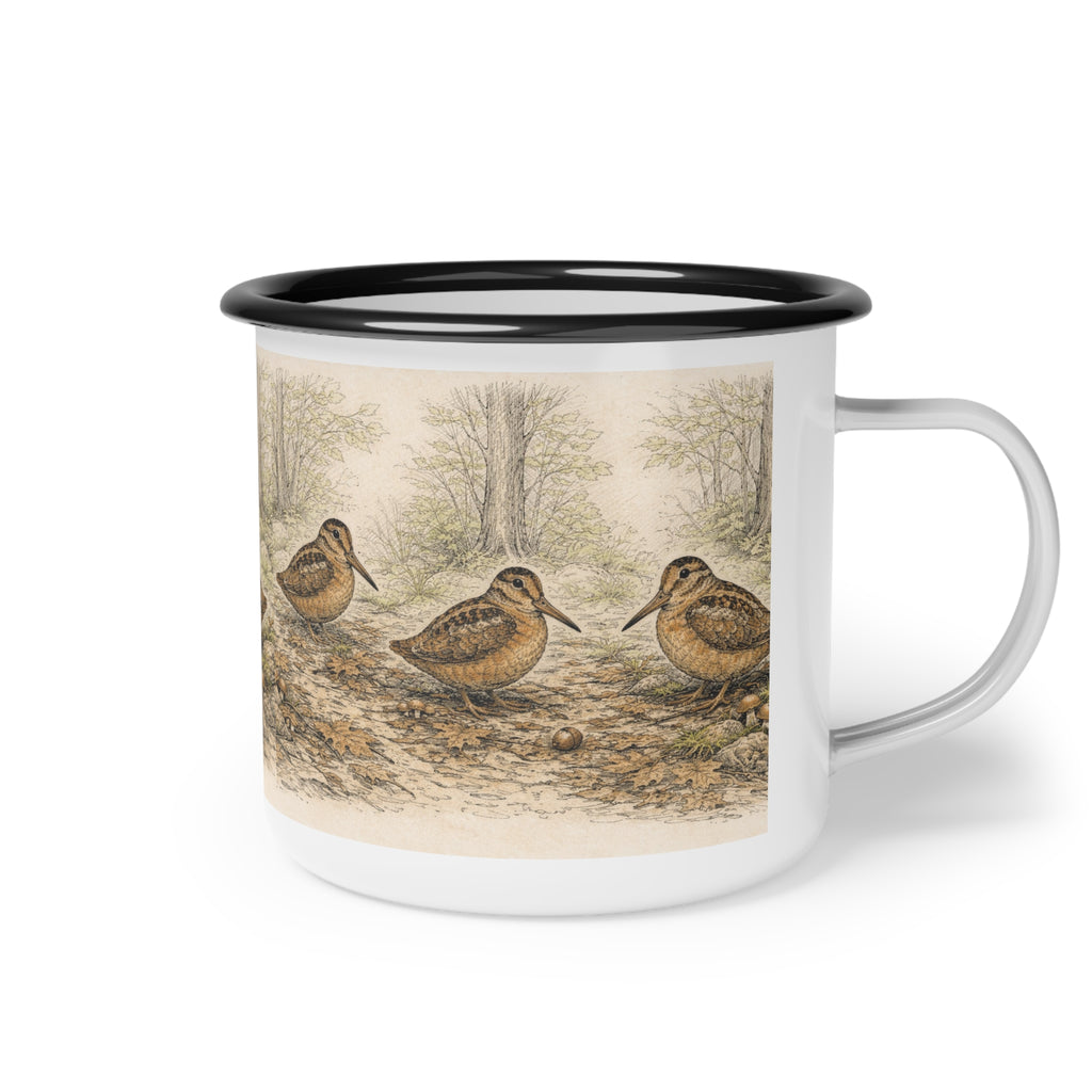 Bryant Park American Woodcock Enamel Camping Mug — Woodcock Bird Illustration, Rustic Outdoor Campgrounds Coffee Cup