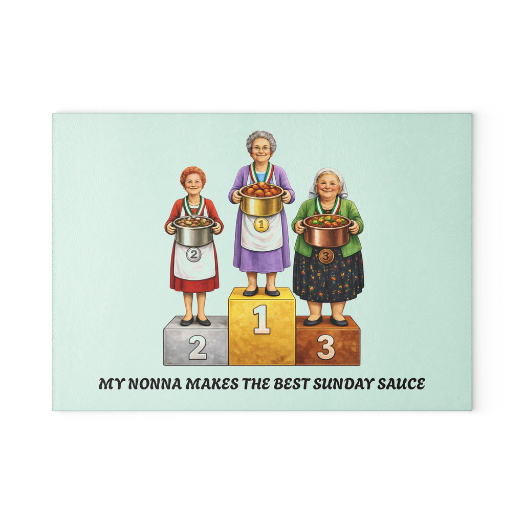 My Nonna Makes the Best Sunday Sauce Glass Cutting Board | Italian Grandma Pasta Competition Kitchen Decor