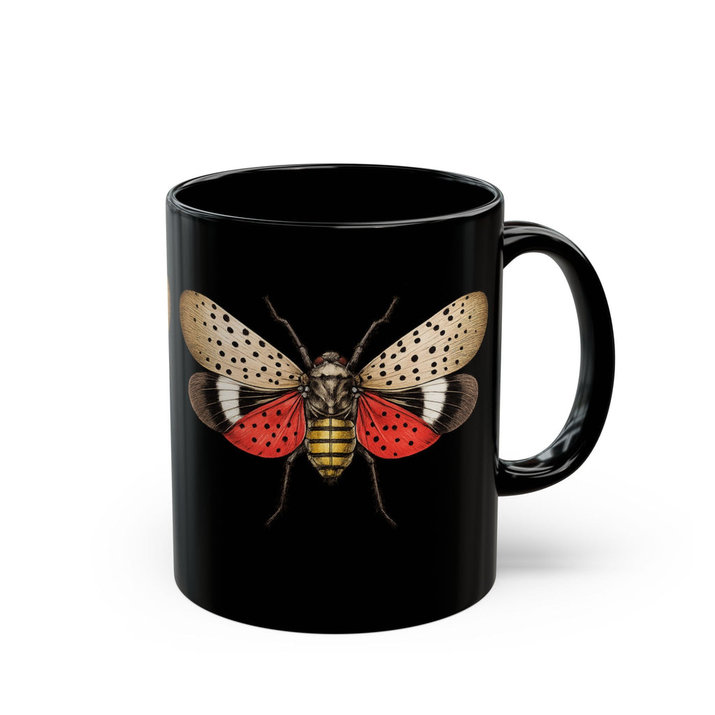 NYC Spotted Lanternfly Illustration Coffee Mug – New York Summer Insect Black Ceramic 11oz