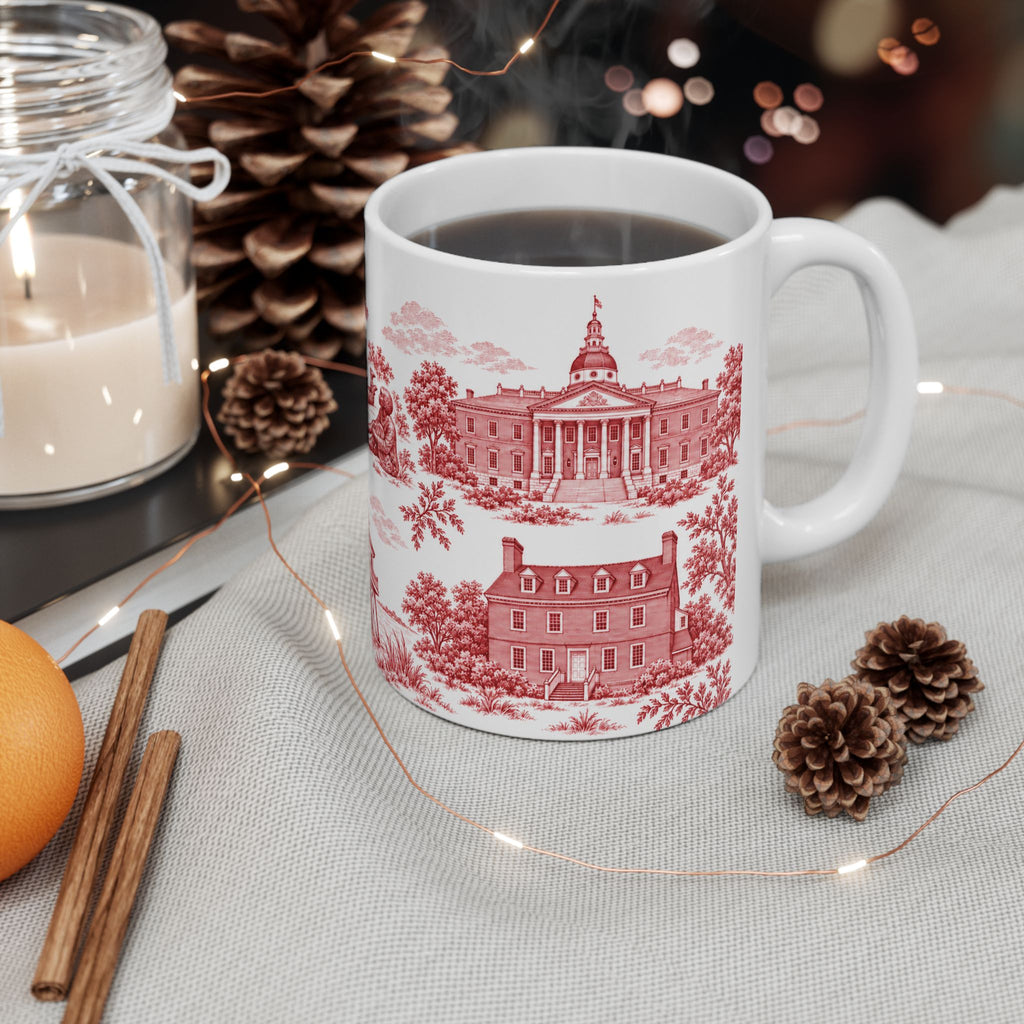 Annapolis Red Toile de Jouy Ceramic Mug – Vintage Scenic 11oz