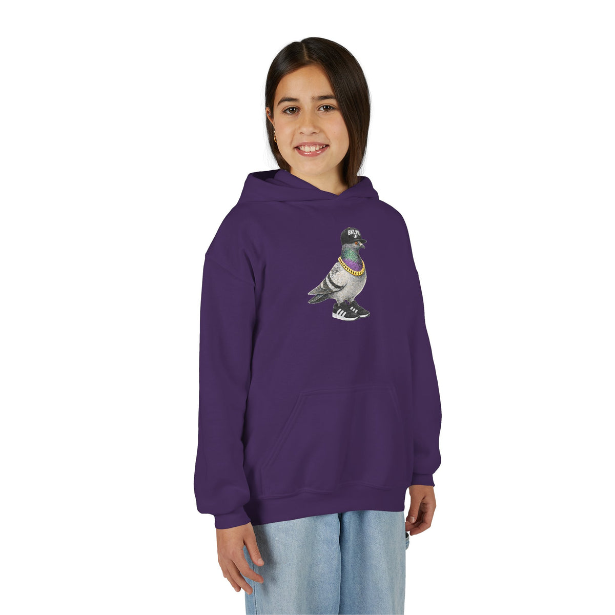 Customizable Brooklyn NYC Pigeon NYC Kids Hoodie | New York Baseball Sports Fan Bird Lovers Childrens Hooded Sweatshirt