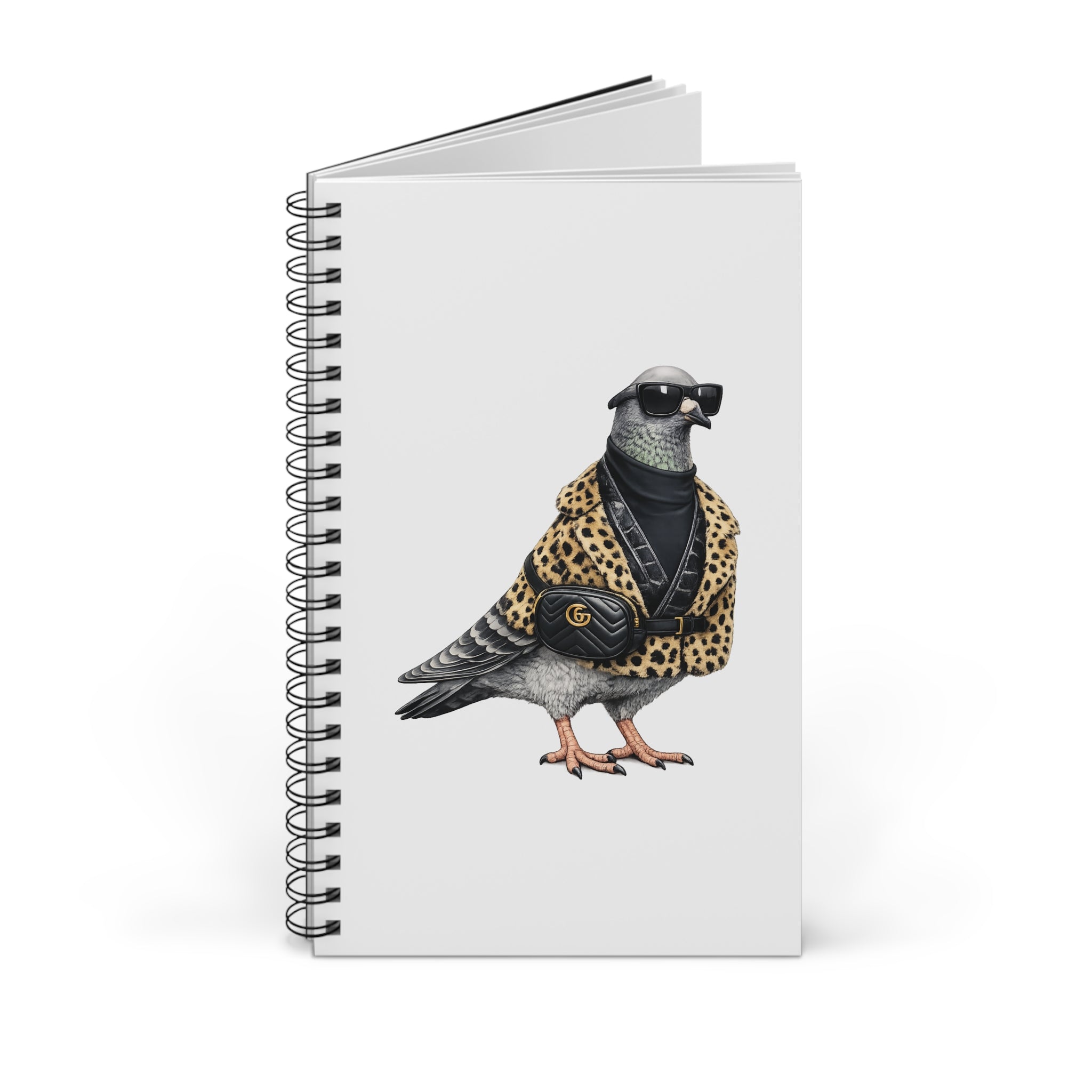 Customizable Staten Island NYC Pigeon Spiral Journal | Leopard Print Bird Lovers Notebook