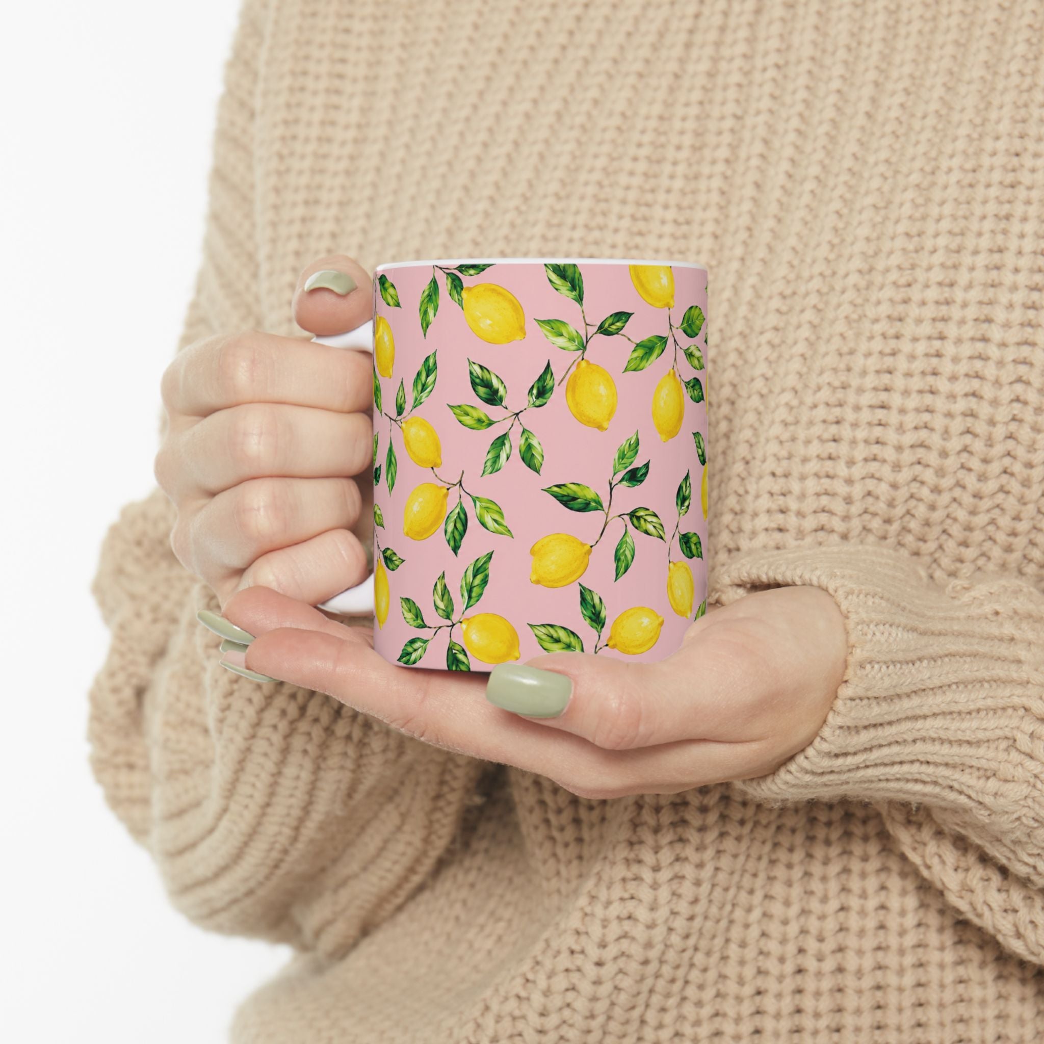 Little Italy Amalfi Pink with Lemon Mug 4— Italian Mediterranean Pattern Coffee Cup (11oz)