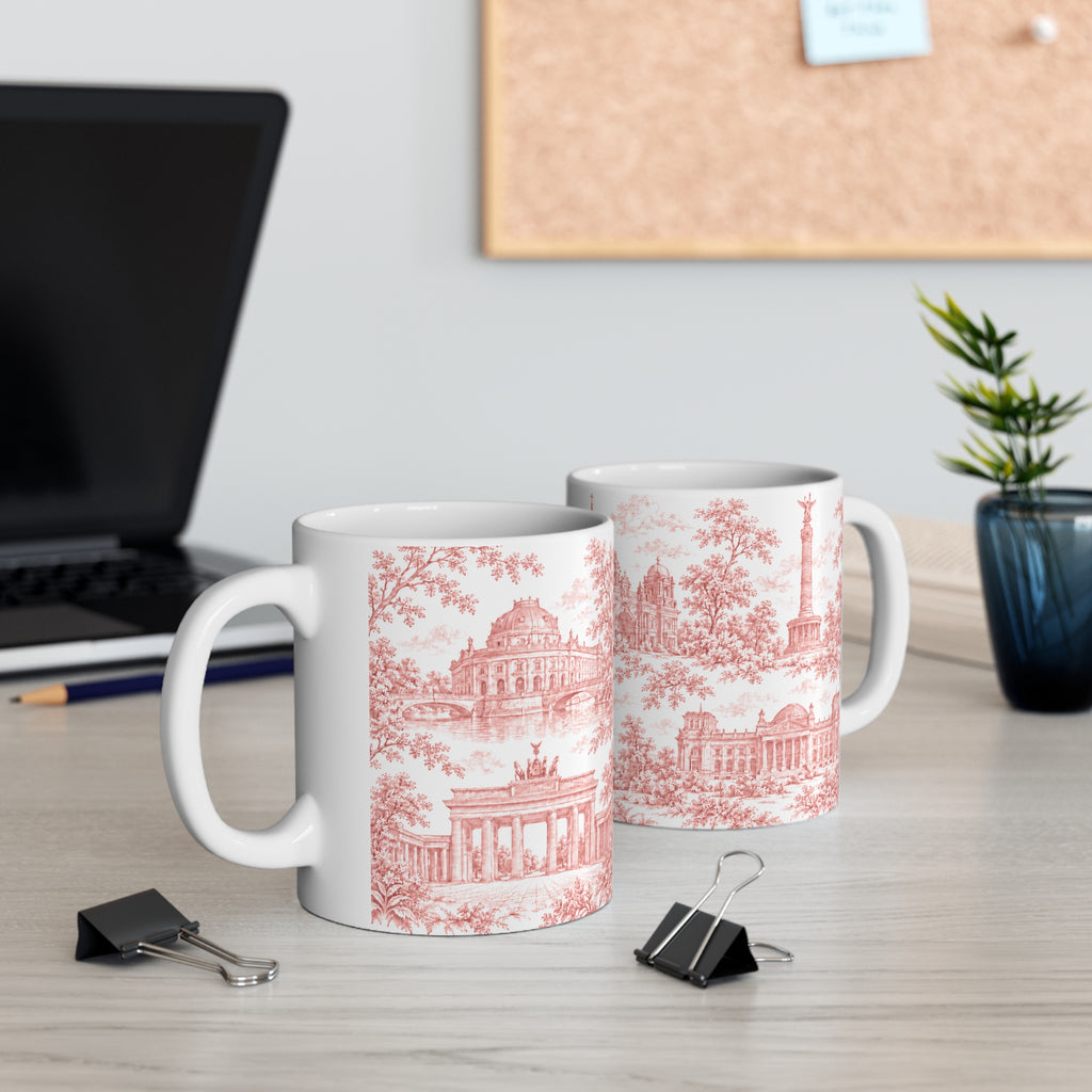 Berlin Red Toile de Jouy Mug — Ceramic Coffee Cup (11oz; Ships from Europe)