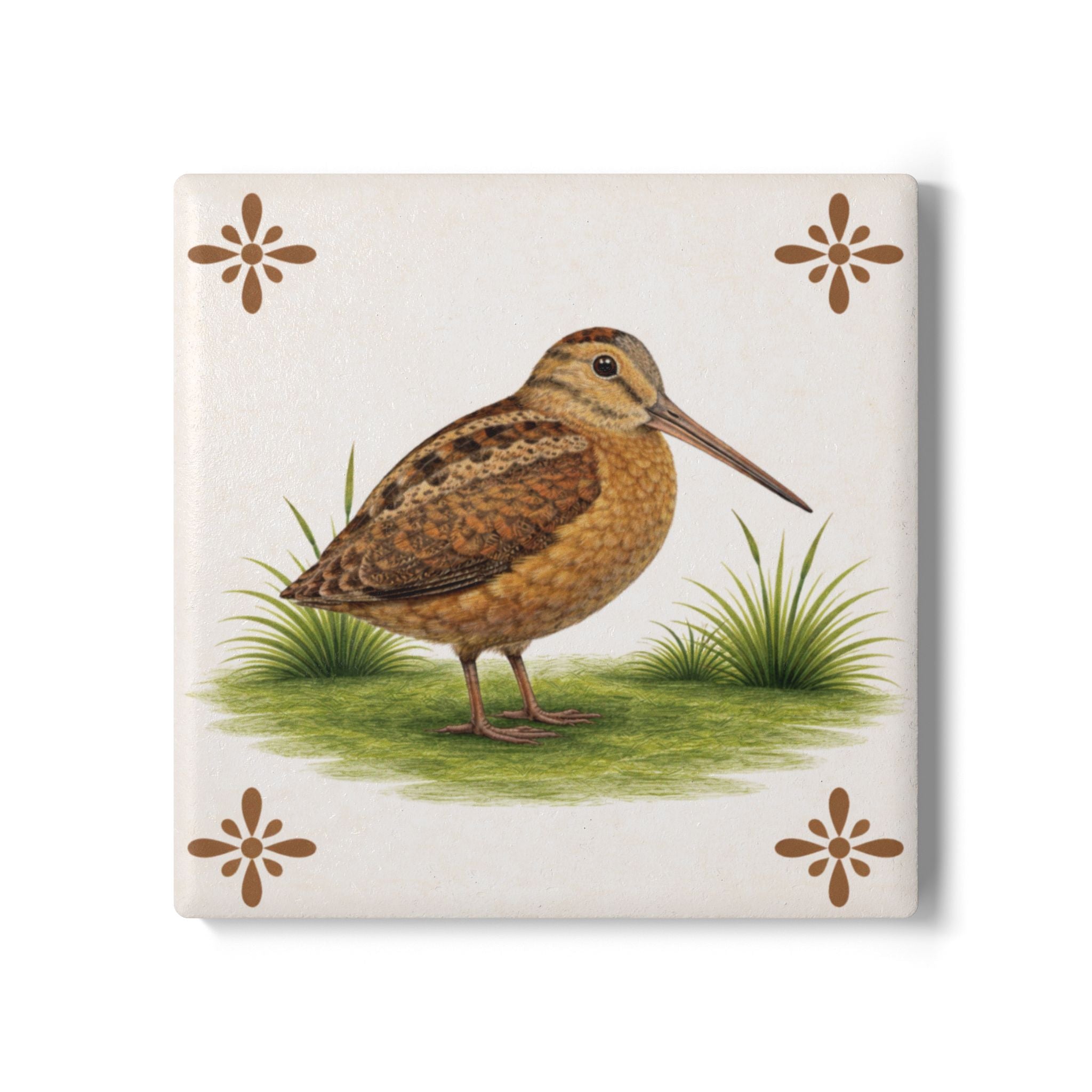 Bryant Park American Woodcock Ceramic Coaster  – NYC Bird Lover Azulejos-style Tile Drink Coaster