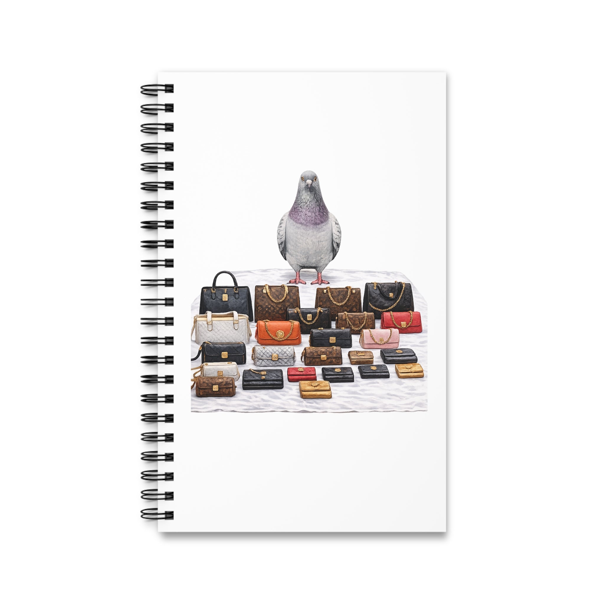 Customizable Canal Street Pigeon Spiral Journal |  Bootleg Luxury Handbags Bird Lovers Notebook