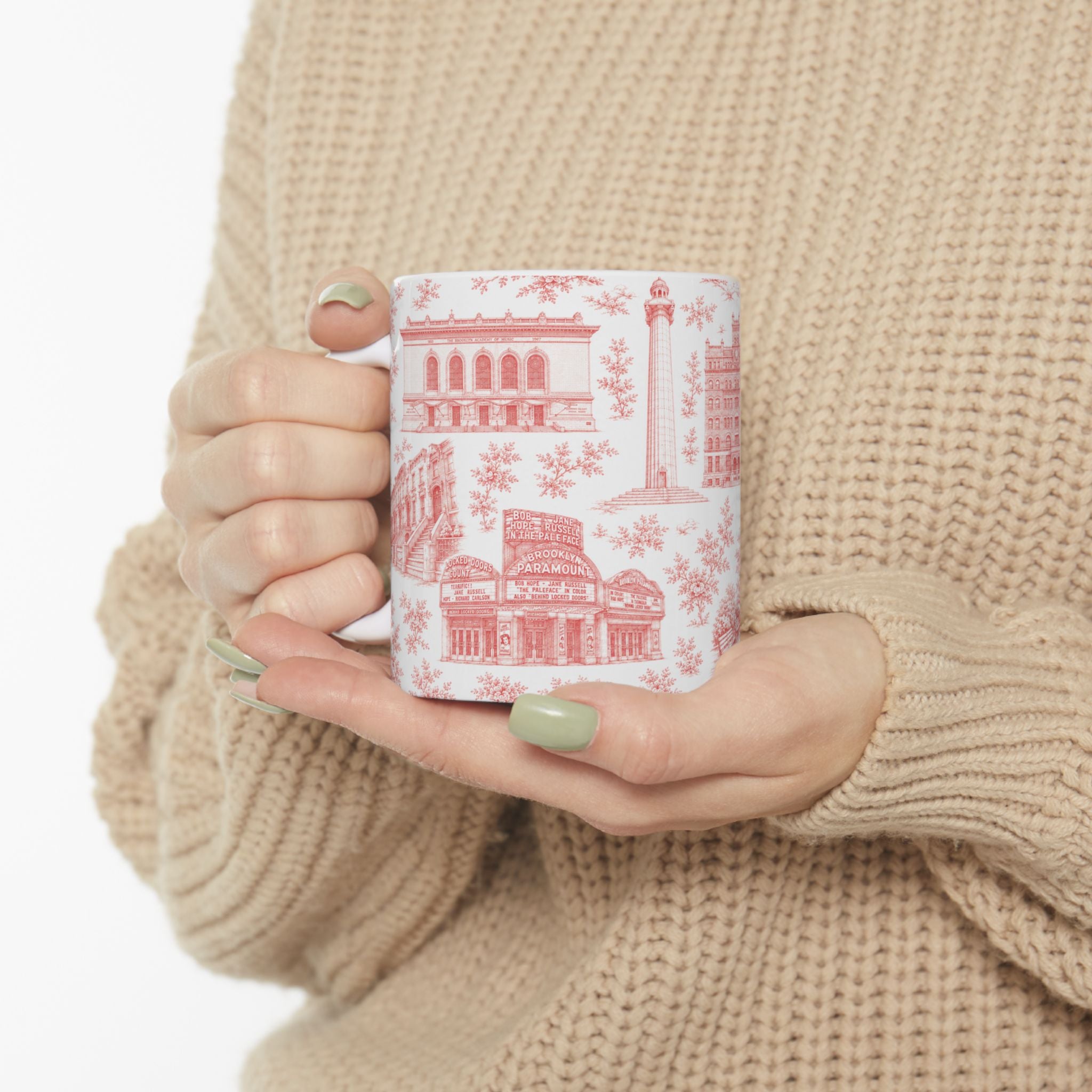 Fort Greene Red Toile de Jouy Mug | NYC Chinoiserie Ceramic Coffee Cup
