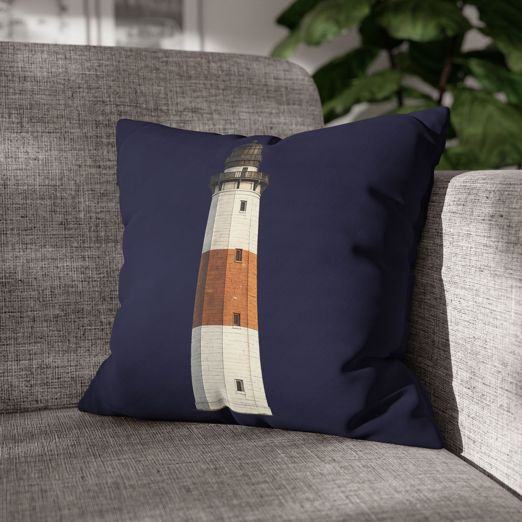 Montauk Lighthouse Square 16" x 16" Pillowcase – Navy Decorative Throw Pillow Cover (Pillow Not Included)