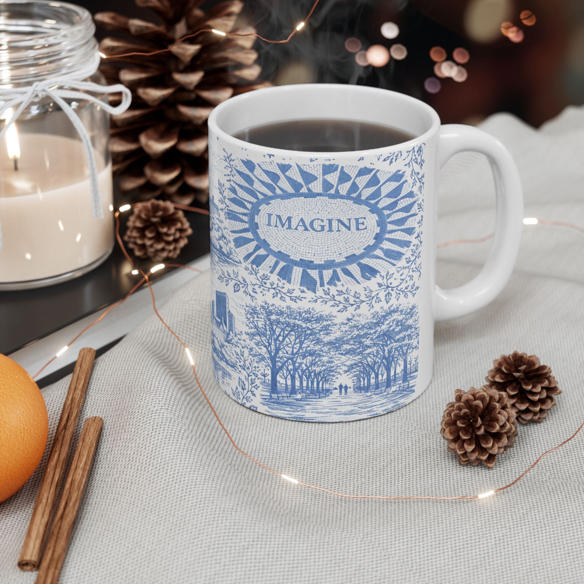 Central Park Blue Toile de Jouy Mug | NYC Ceramic Coffee Cup