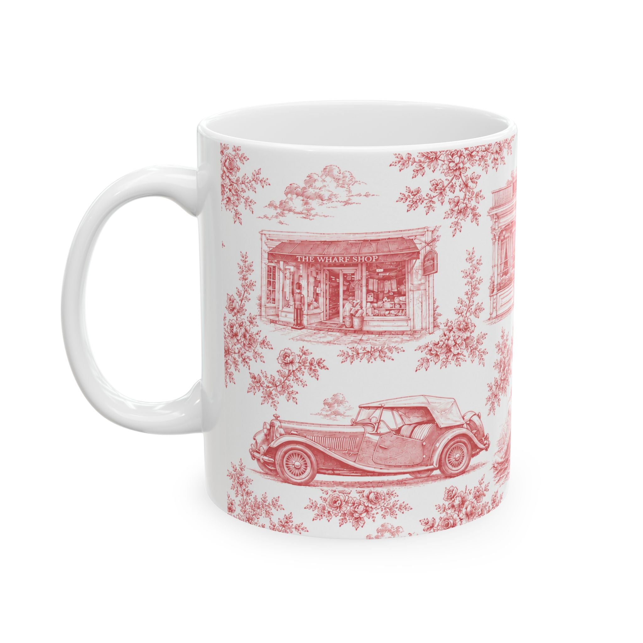 Sag Harbor Red Toile de Jouy Mug | Hamptons Chinoiserie Ceramic Coffee Cup