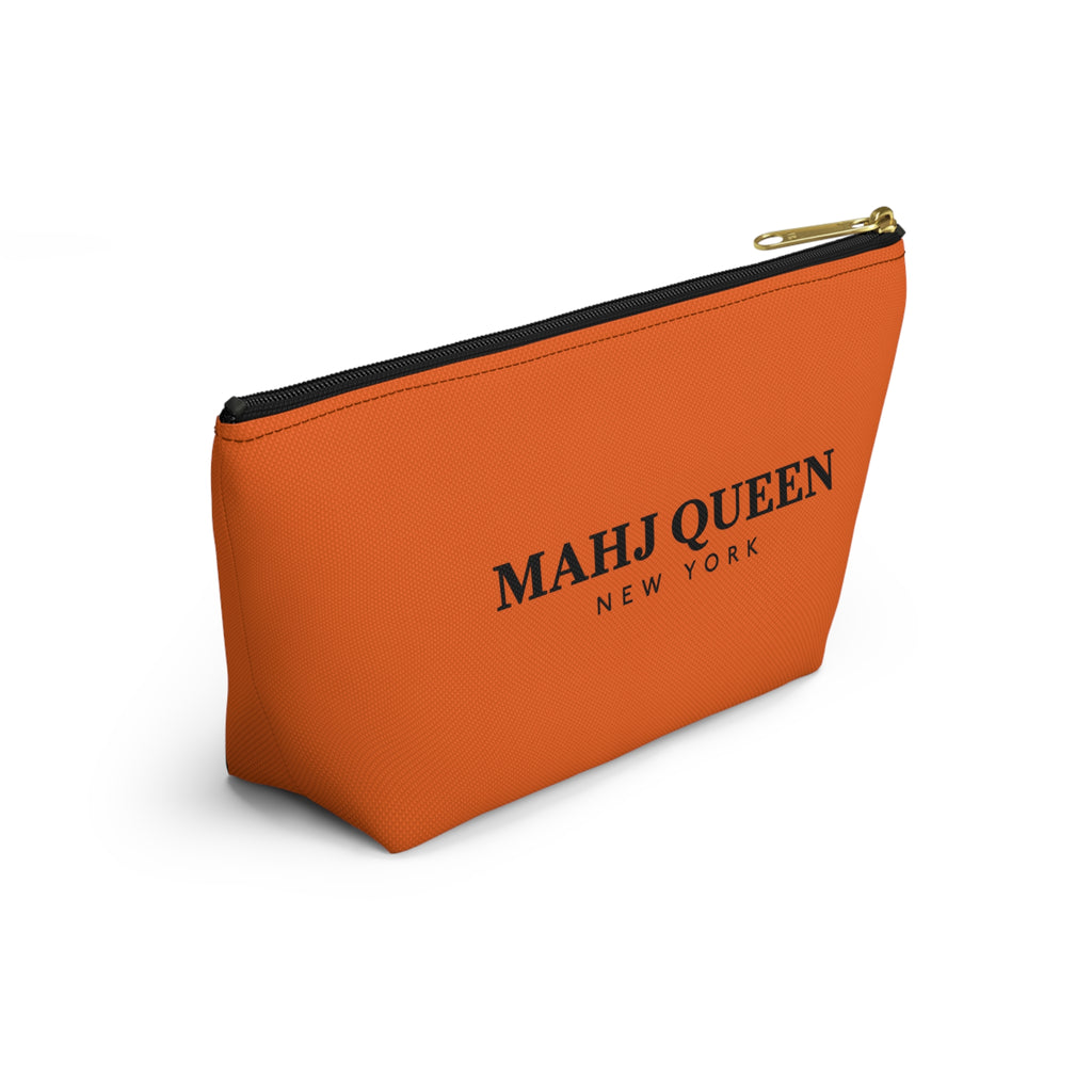 Mahj Queen New York Orange Mahjong Tile Pouch — NYC Zipper T‑Bottom Makeup Bag