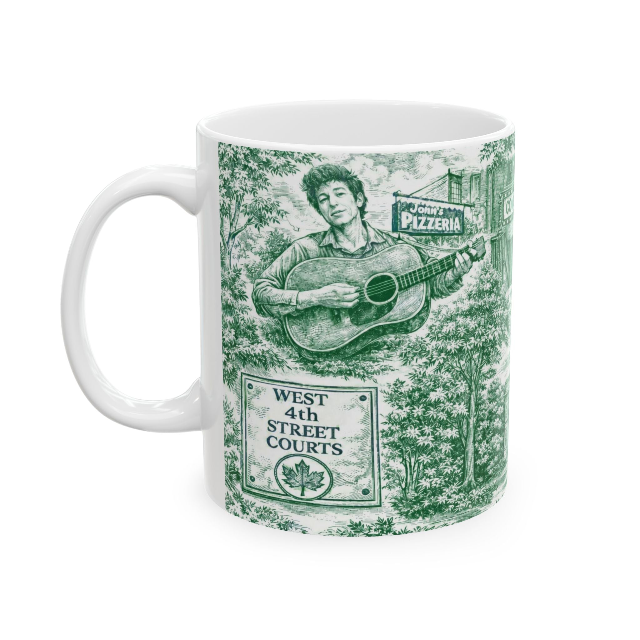 Greenwich Village Green and White Toile de Jouy Mug | NYC Chinoiserie Ceramic Coffee Cup