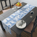 Blue Toile de Jouy New York City Cityscape Table Runner — Scenic NYC Chinoiserie Skyline Dining table Decor