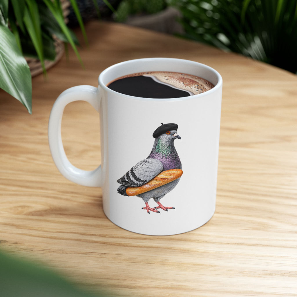 Customizable Carroll Gardens NYC Pigeon Mug | French Bakery Bird Lovers Ceramic Coffee Cup