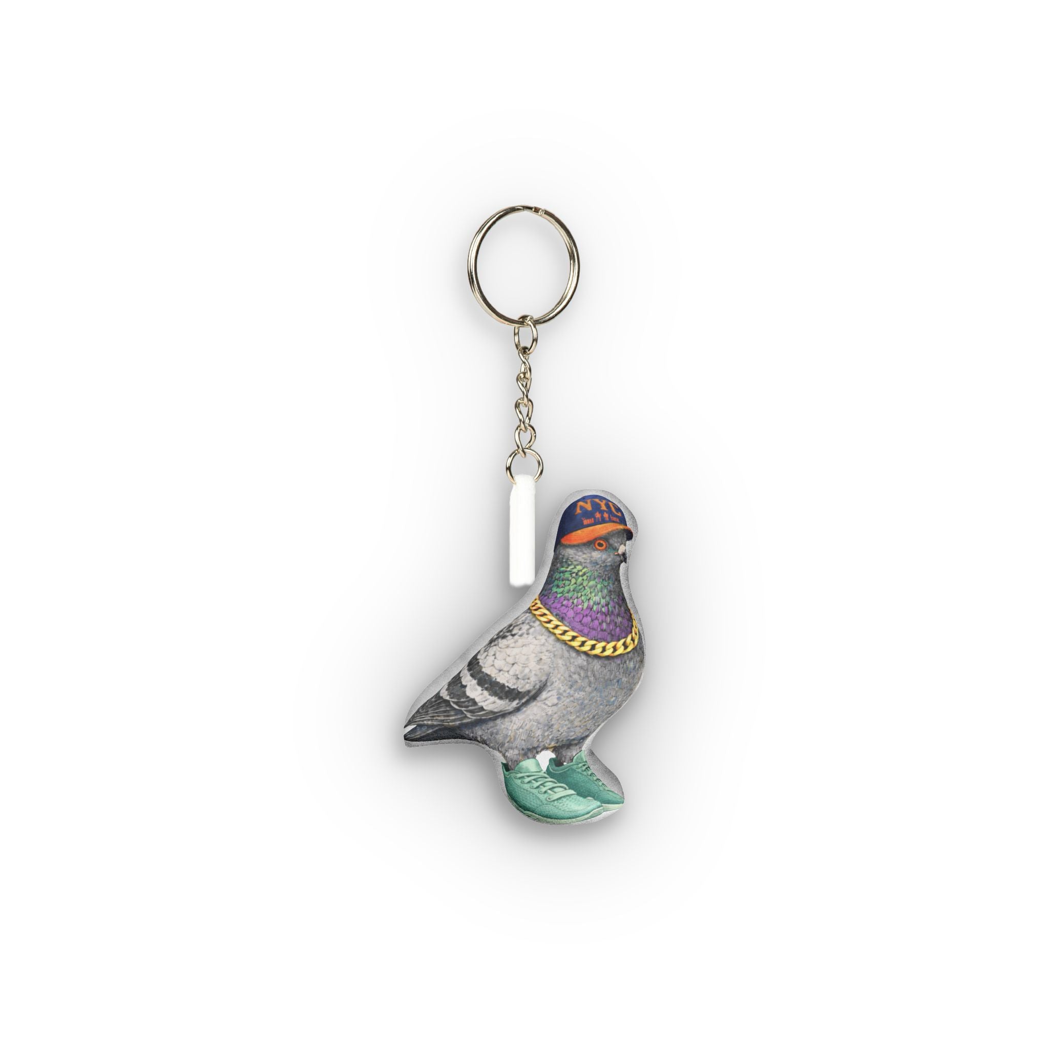 Manhattan NYC Pigeon Mini Plush Keychain | New York Basketball Fan Bird Lovers Plushie Bag Charm