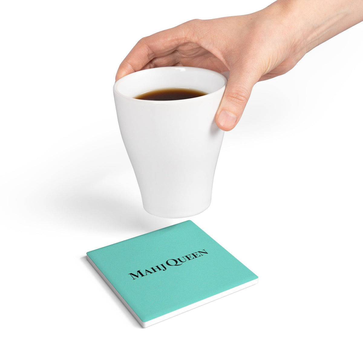 Mahj Queen Ceramic Coaster — Robin's Egg Blue Coaster for Mahjong Players