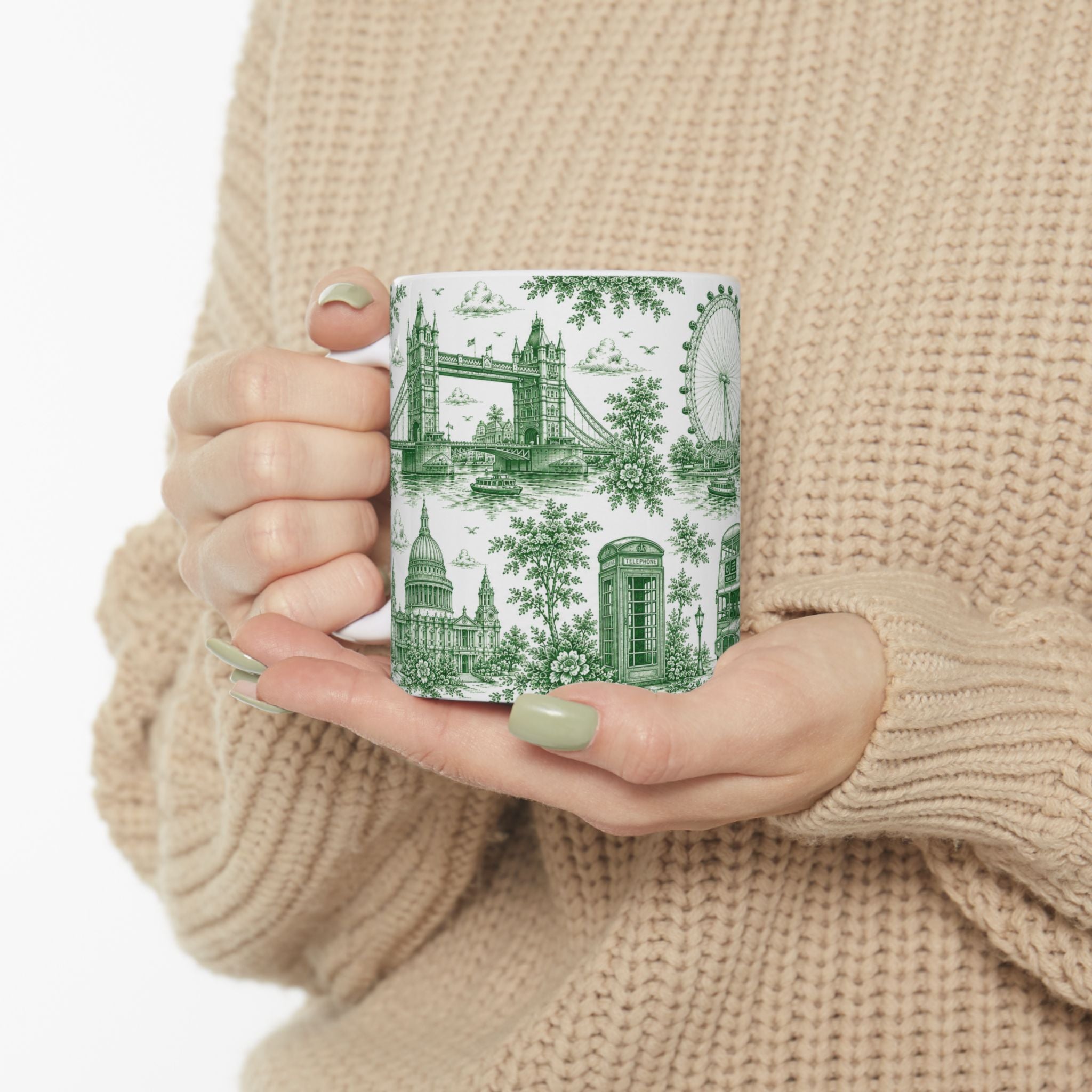 London Green Toile du Jouy Ceramic Mug – Vintage London Icons (11oz)
