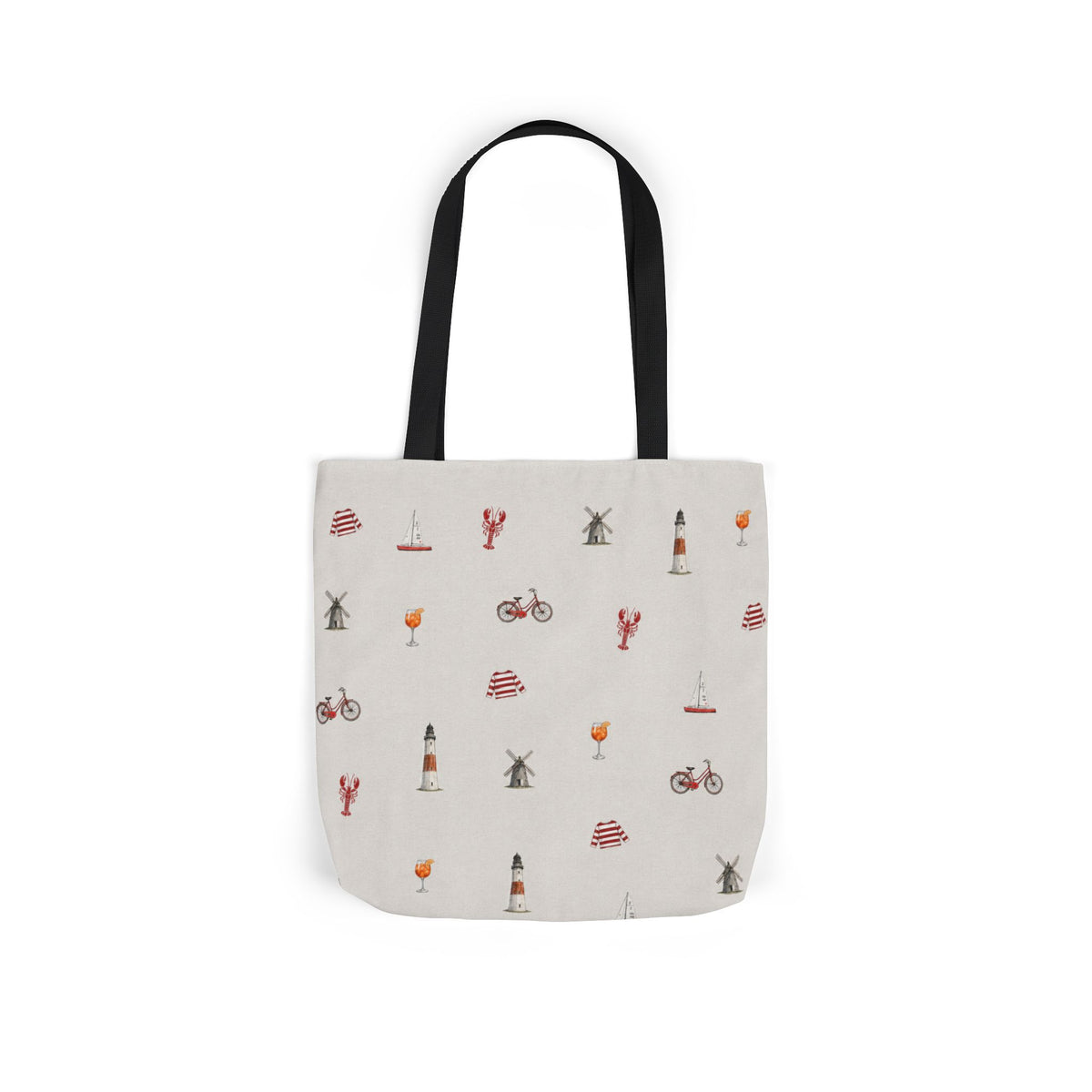 Icons of the Hamptons Heather Gray Canvas Tote — Lighthouse, Windmill, Lobster, Sailboat Icons