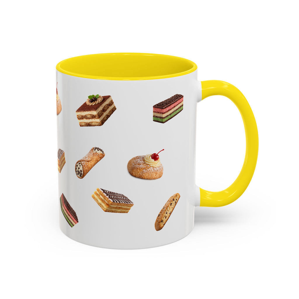 NYC Italian Bakery Pattern Accent Mug | Cannoli Rainbow Cookie Zeppoli Tiramisu Biscotti Napoleon 11oz Ceramic Coffee Cup
