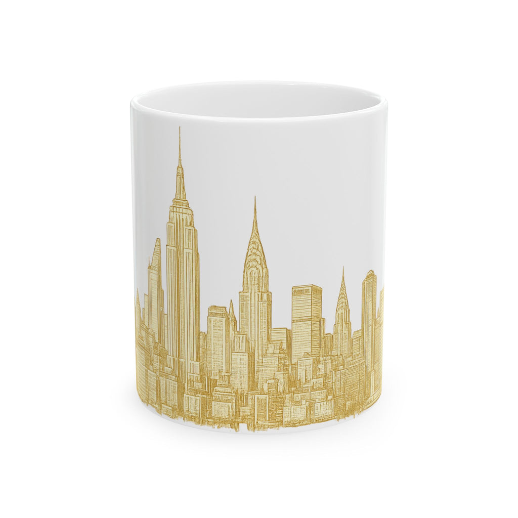Gold New York City Skyline Mug | Ceramic Midtown Manhattan Skyline Coffee Cup 11oz