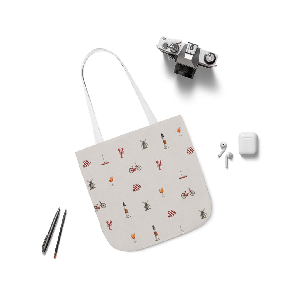 Icons of the Hamptons Heather Gray Canvas Tote — Lighthouse, Windmill, Lobster, Sailboat Icons